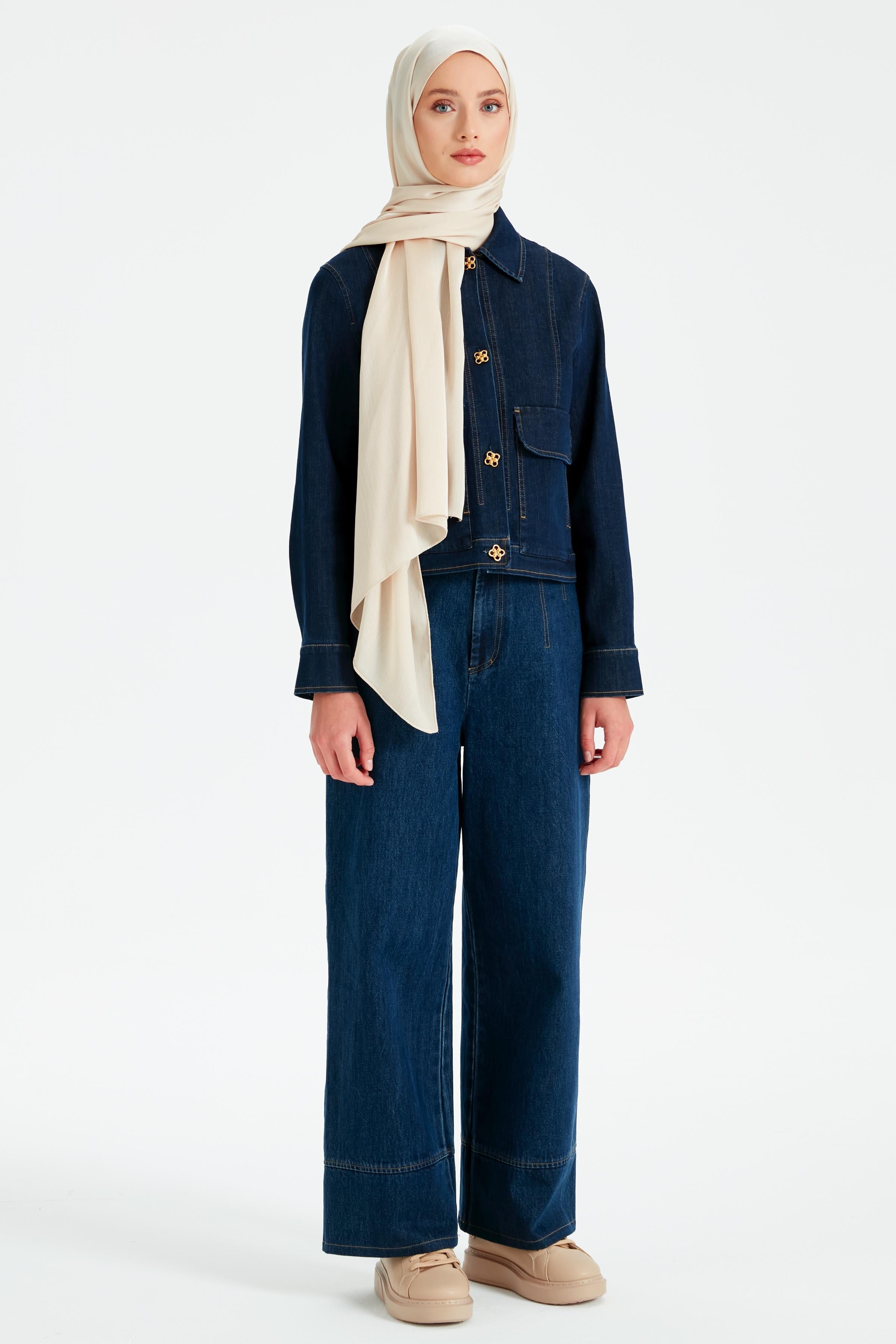 Bol Paça Denim Pantolon - Lacivert TUGBA