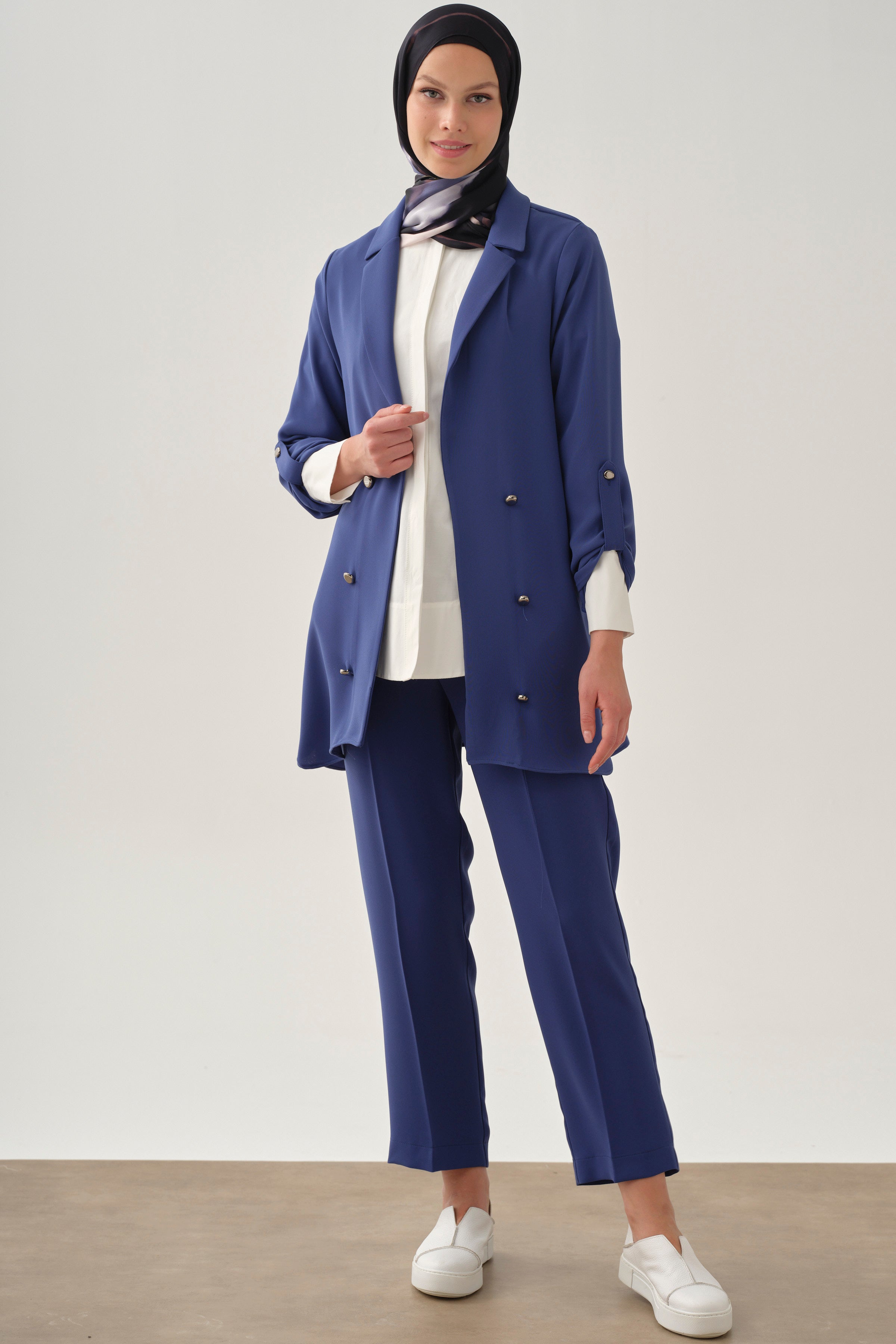 Bol Paça Pensli Pantolon - İndigo TUGBA