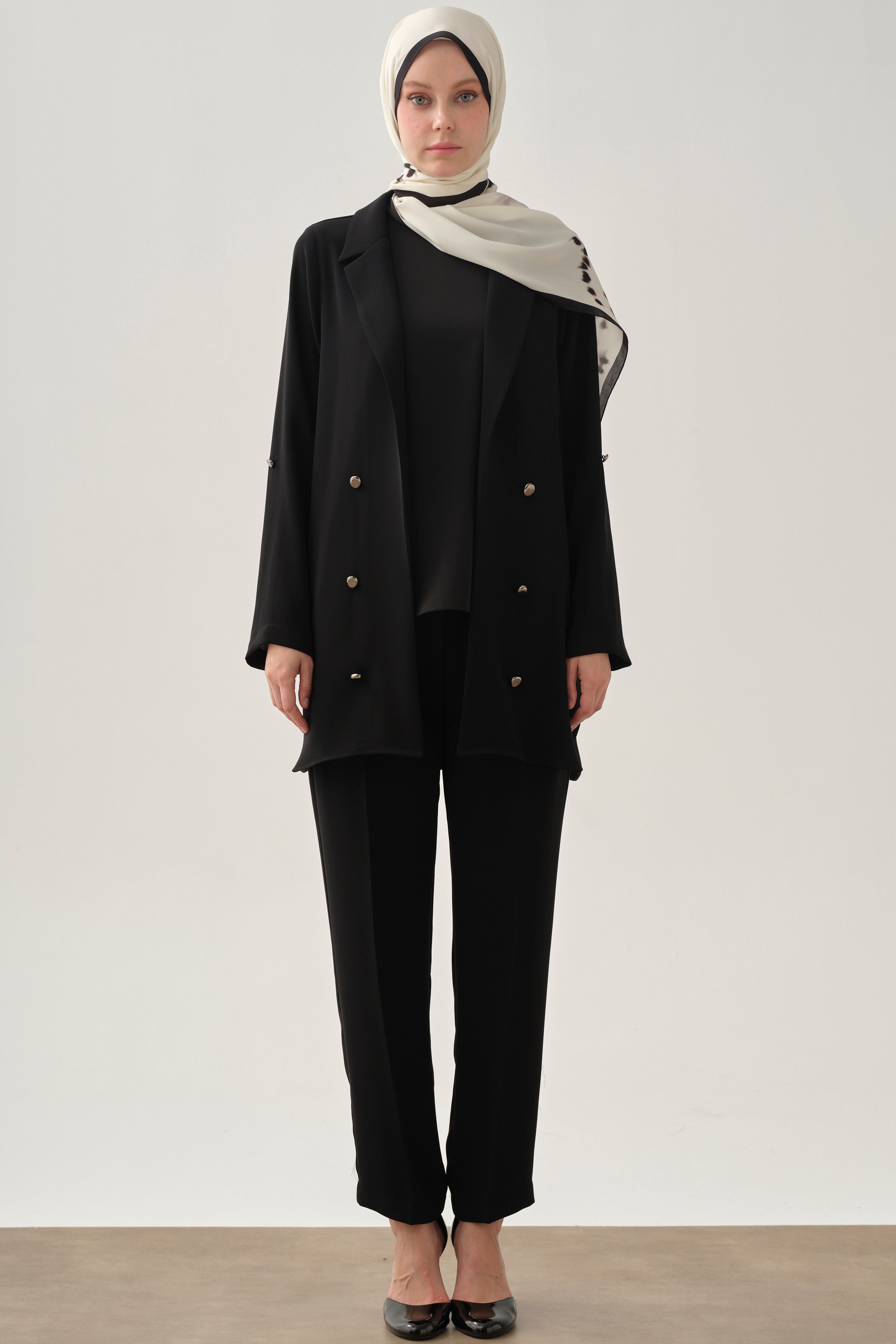 Bol Paça Pensli Pantolon - Siyah TUGBA