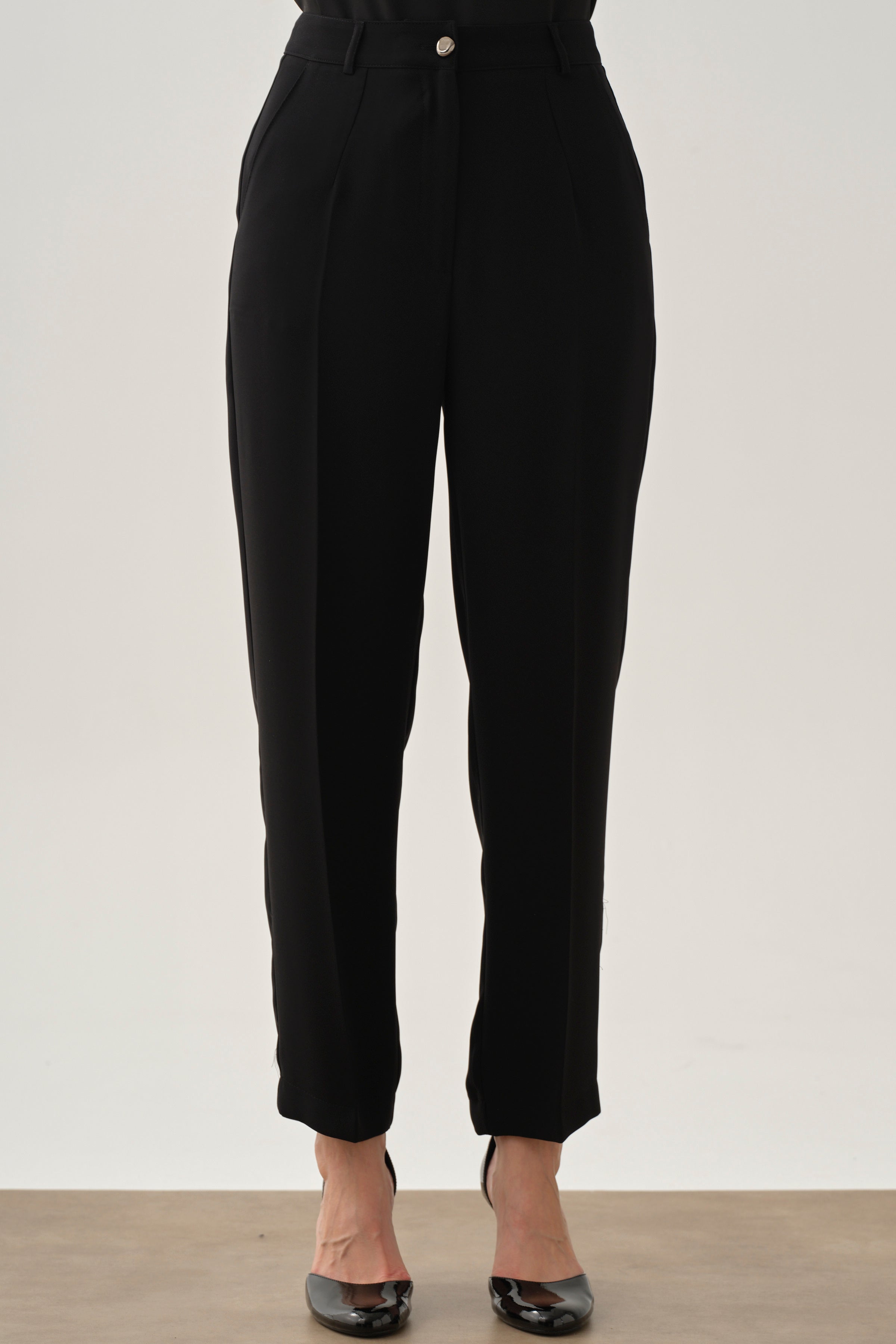 Bol Paça Pensli Pantolon - Siyah TUGBA