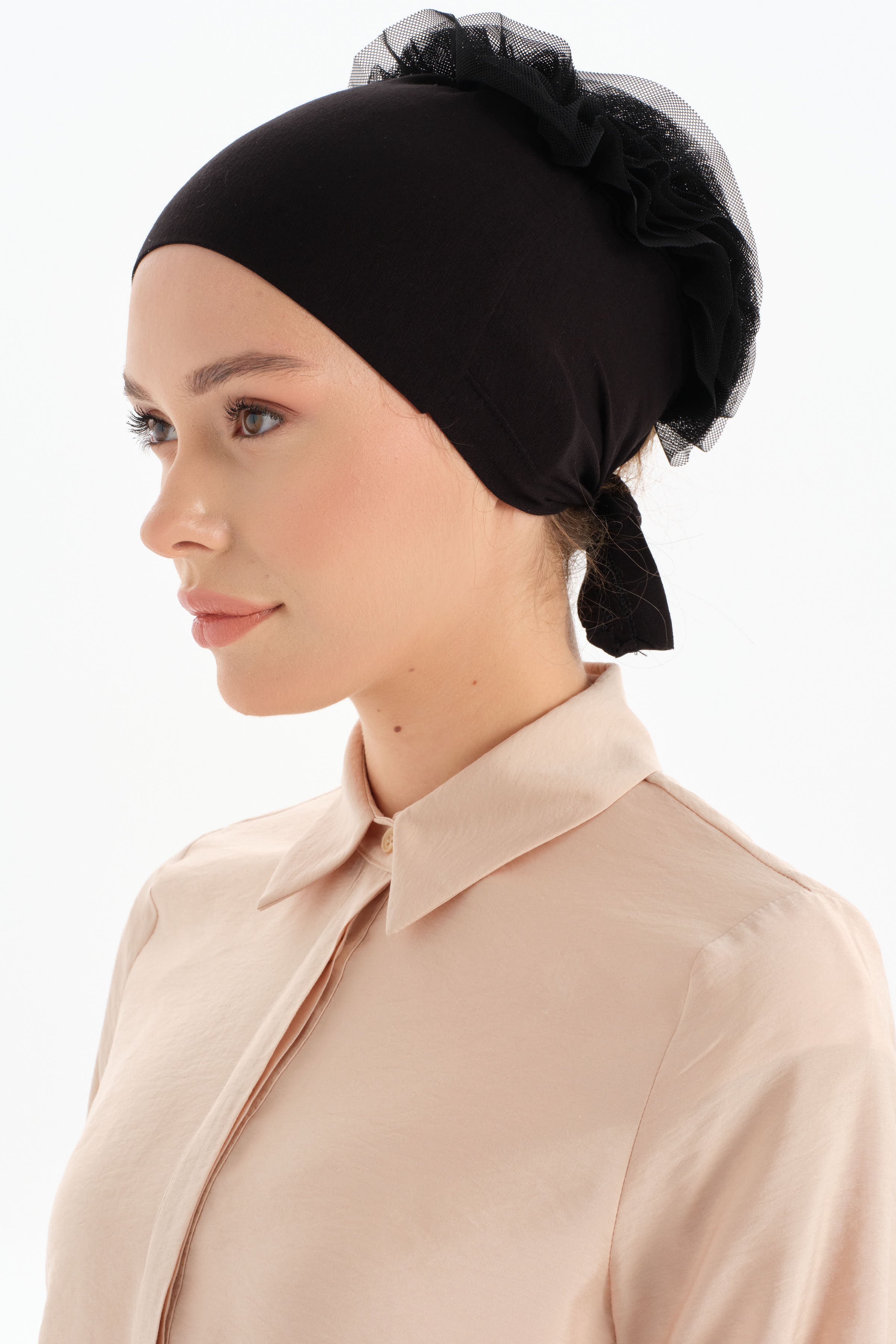 Dantelli Topuz Bone - Siyah TUGBA