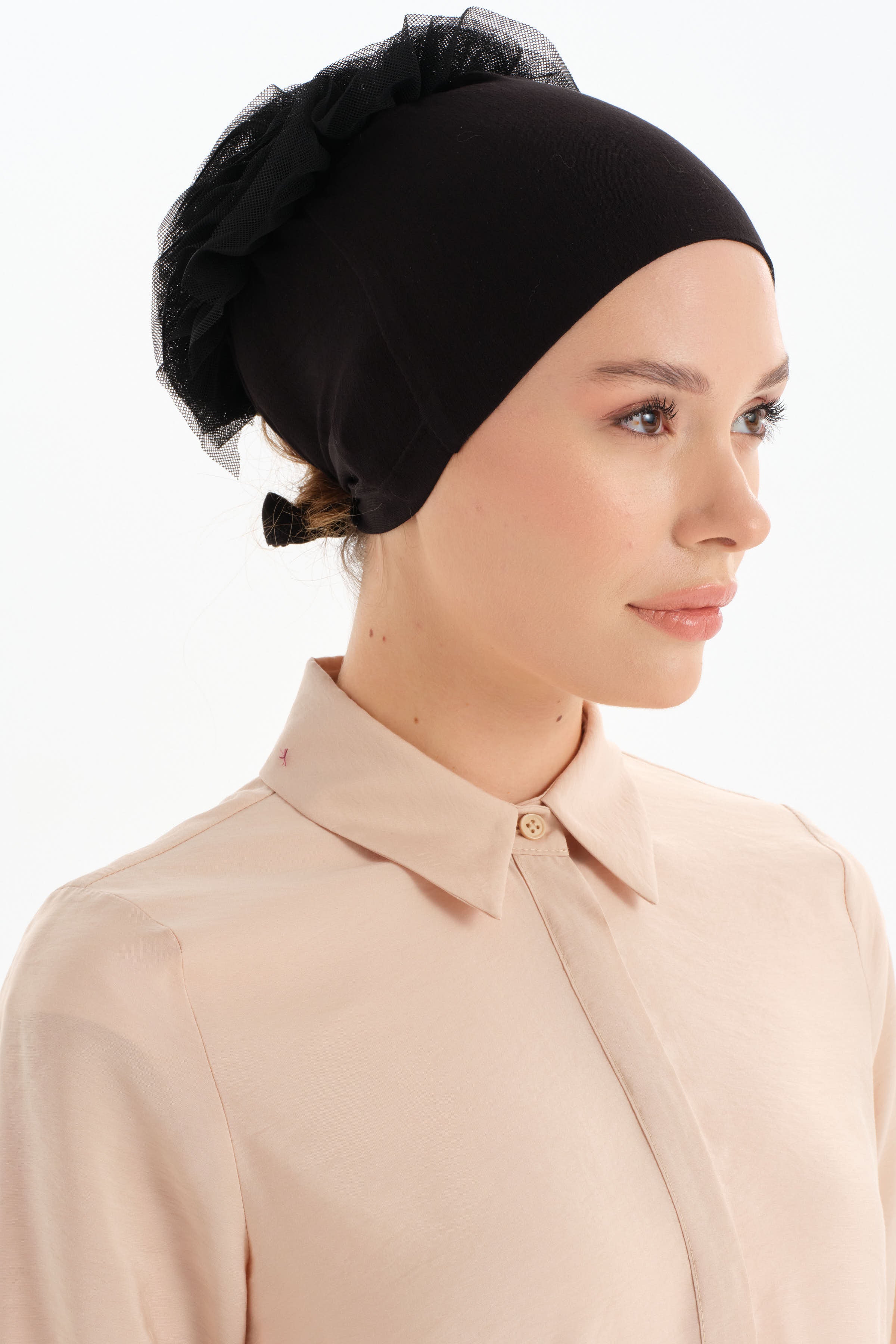 Dantelli Topuz Bone - Siyah TUGBA