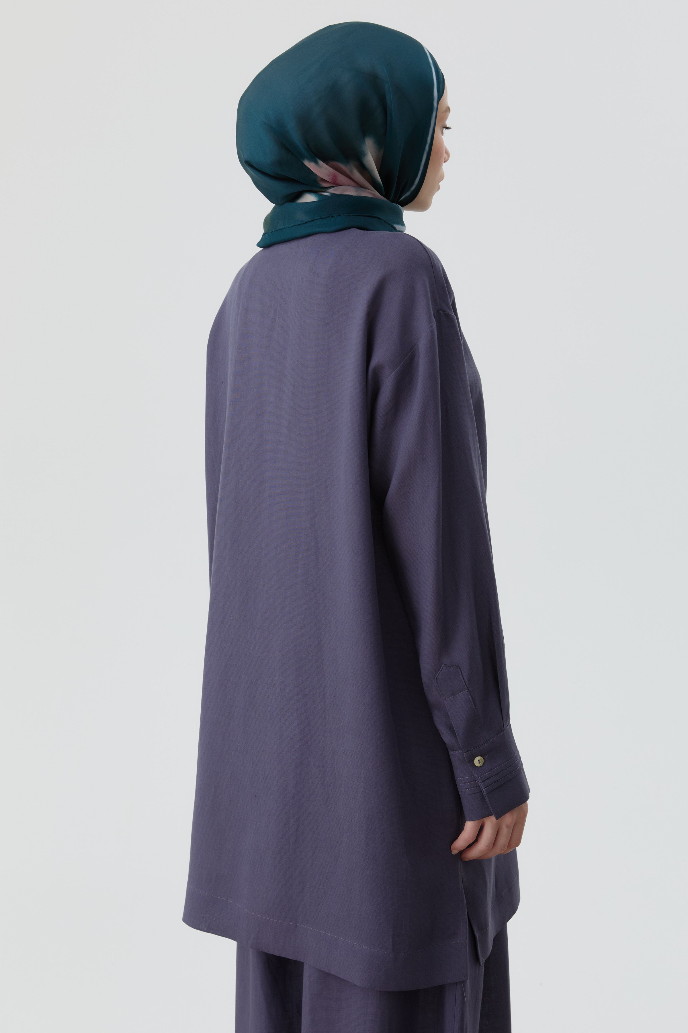 Brit Düğmeli Yırtmaçlı Tunik - İndigo TUGBA