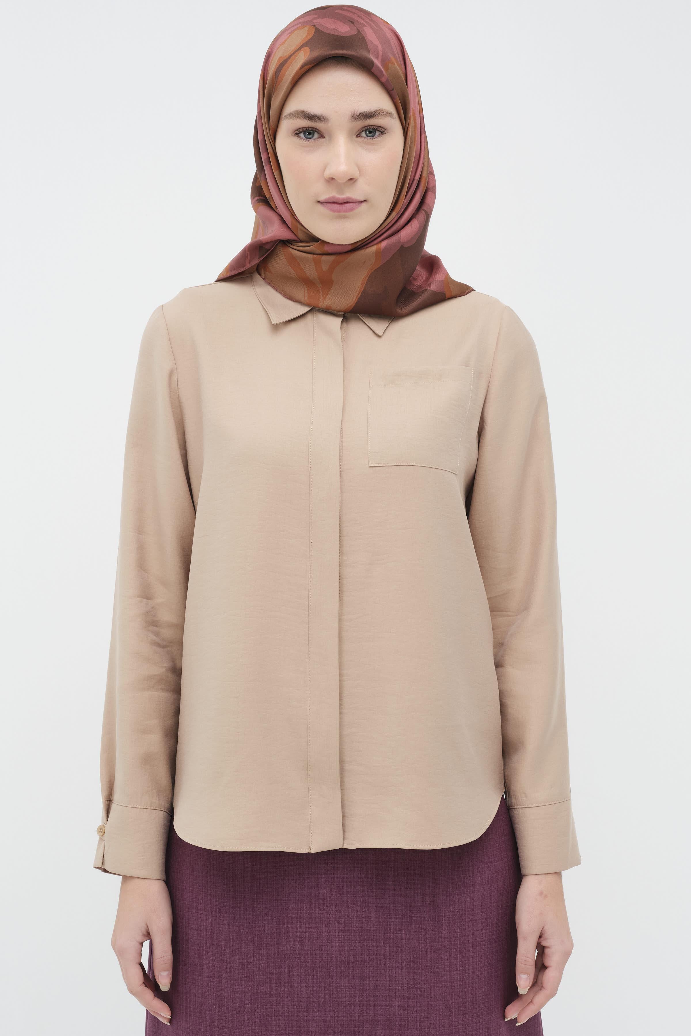 Britli Manşet Detaylı Gömlek - Camel TUGBA