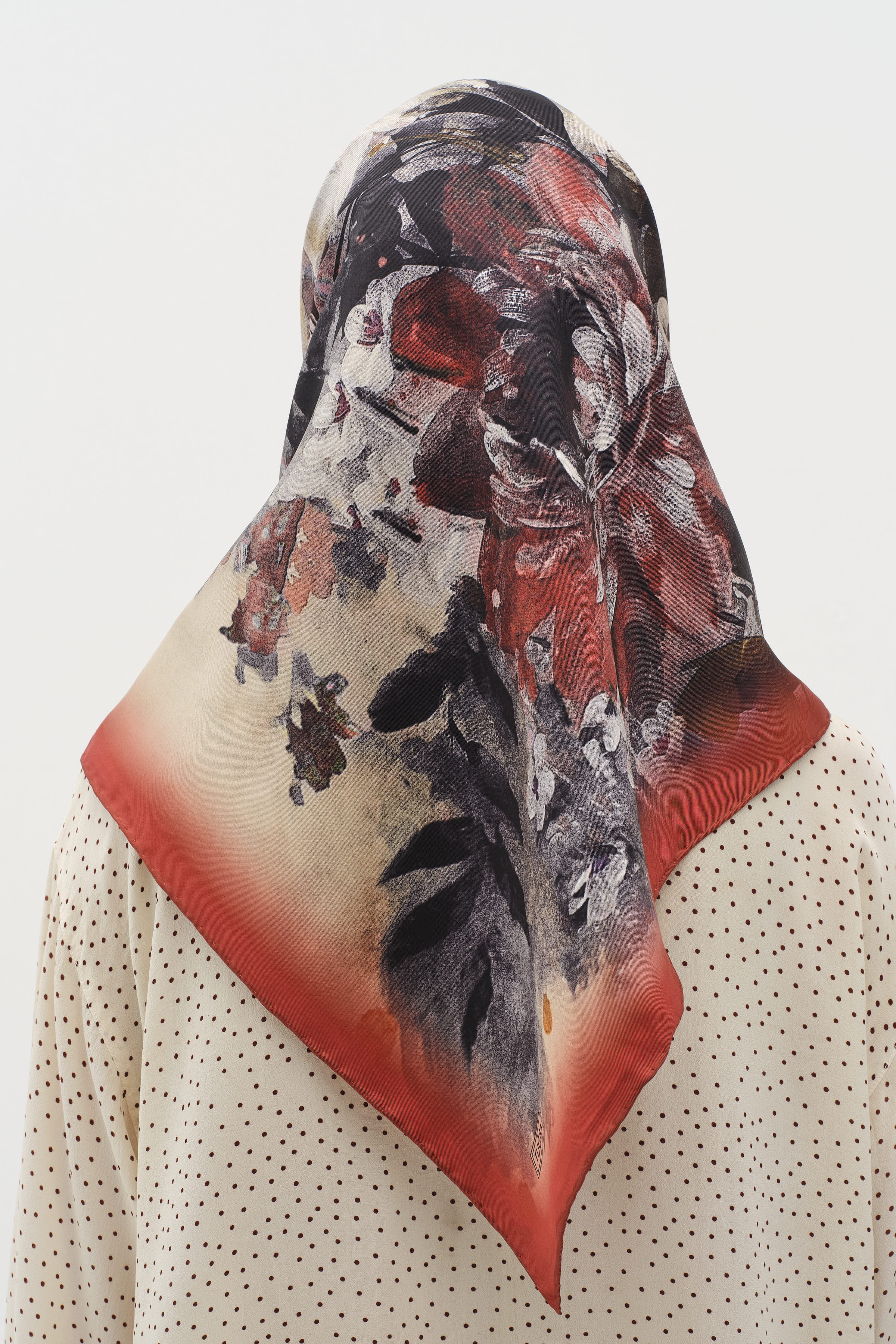 Buket Desenli Twill İpek Eşarp - Bordo TUGBA