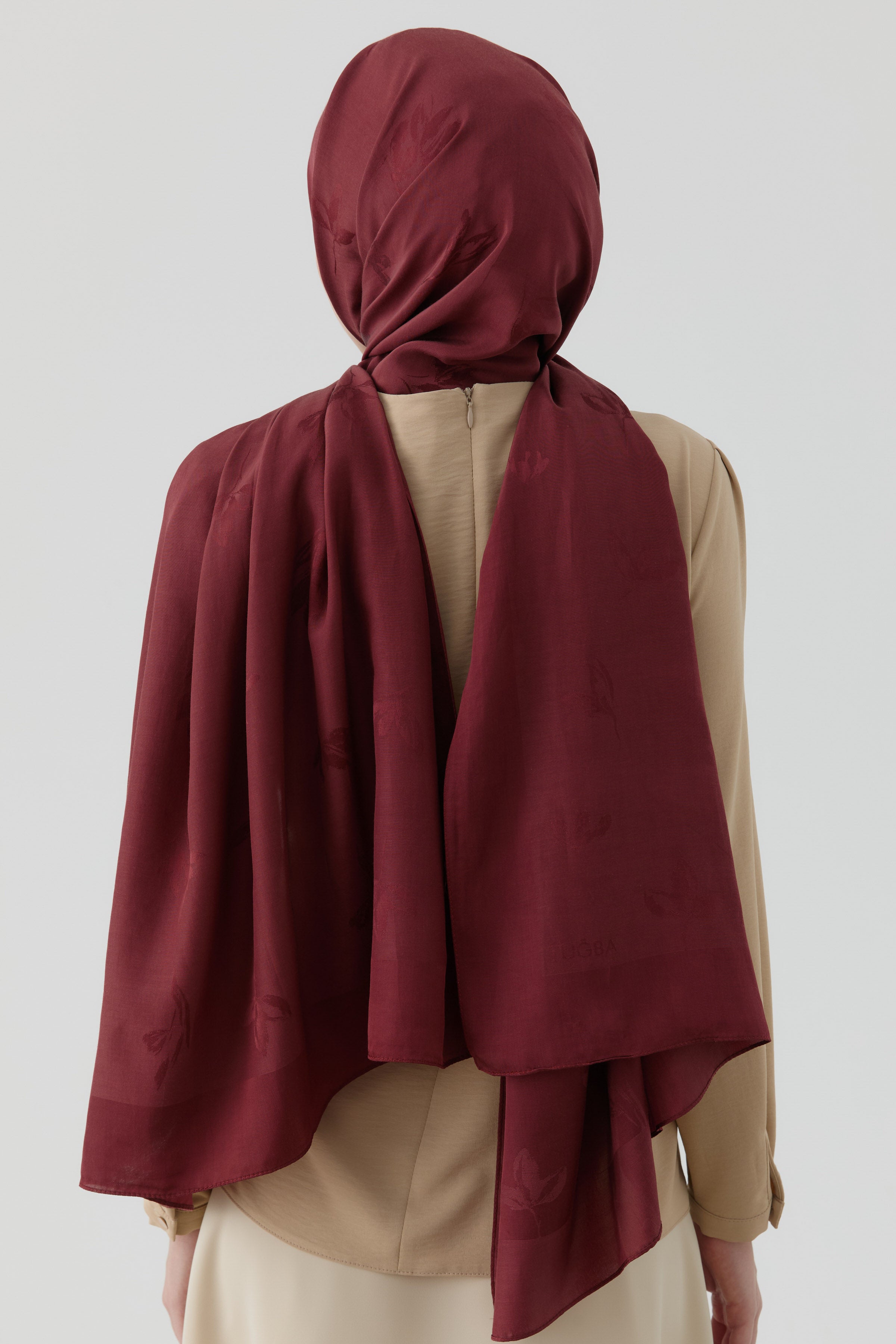 Buket Jakar Naturel Şal - Bordo TUGBA