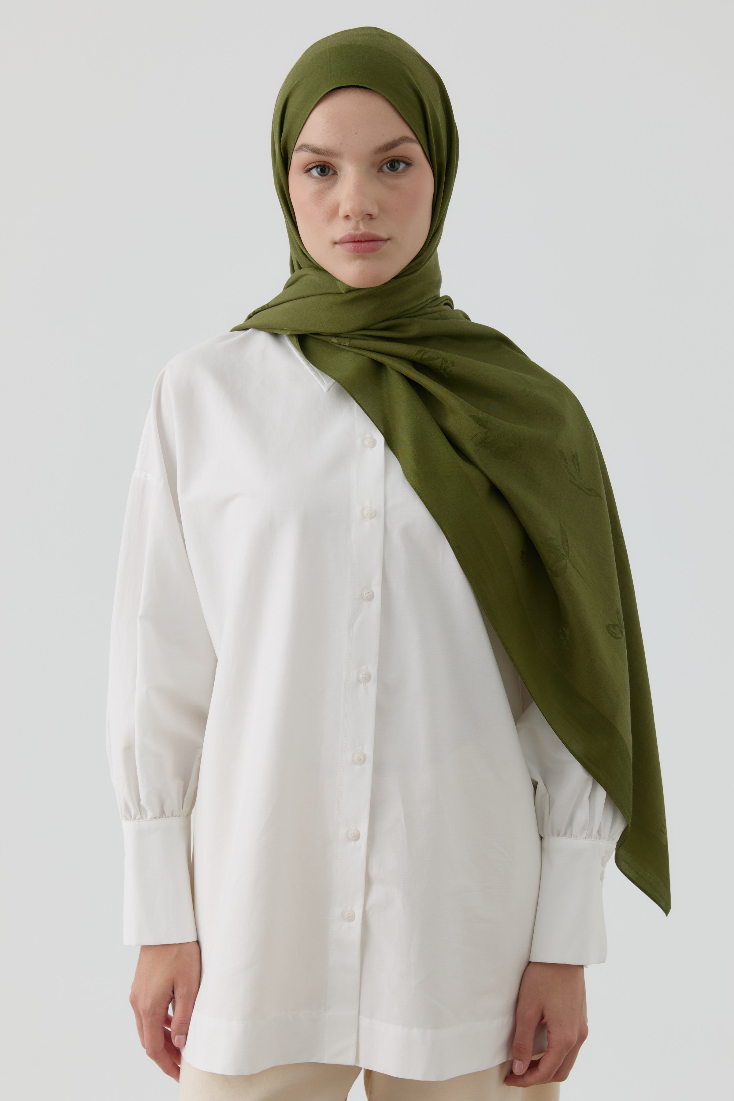 Buket Jakar Naturel Şal - Haki TUGBA