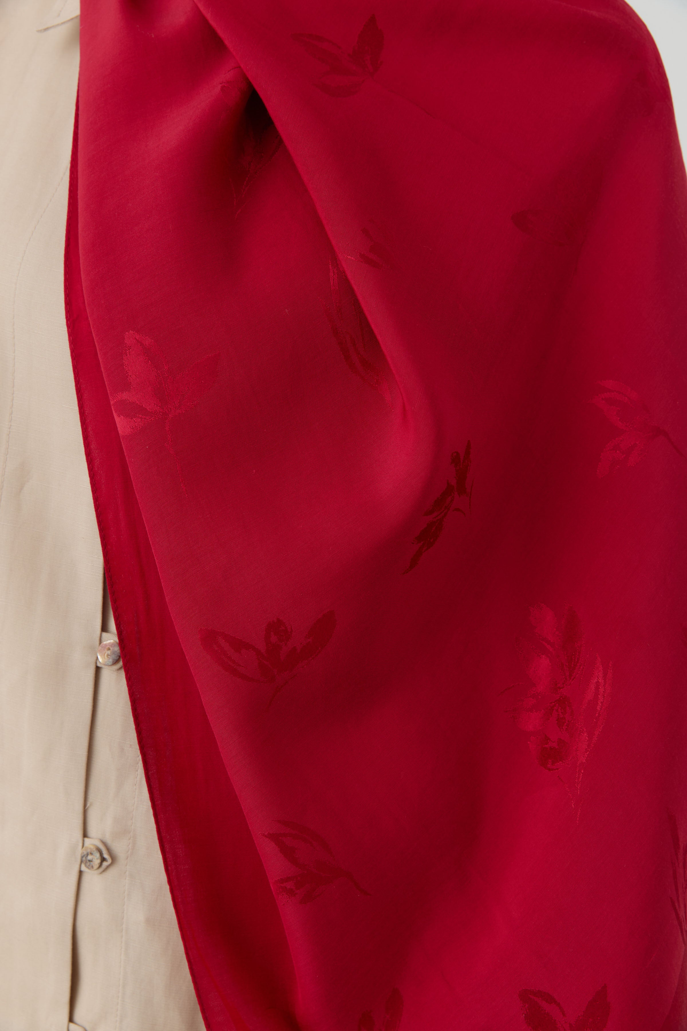 Buket Jakar Naturel Şal - Kırmızı TUGBA