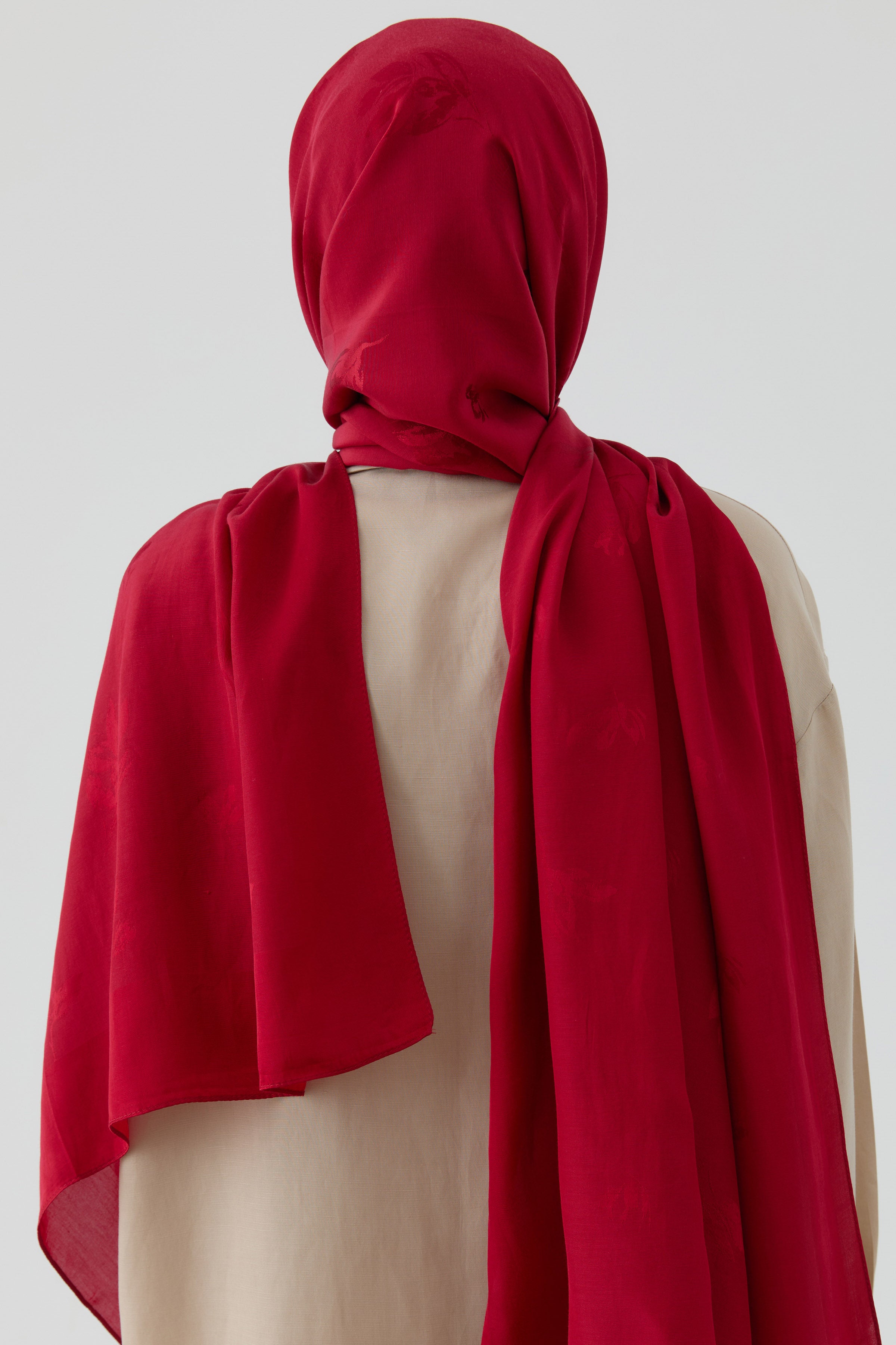 Buket Jakar Naturel Şal - Kırmızı TUGBA