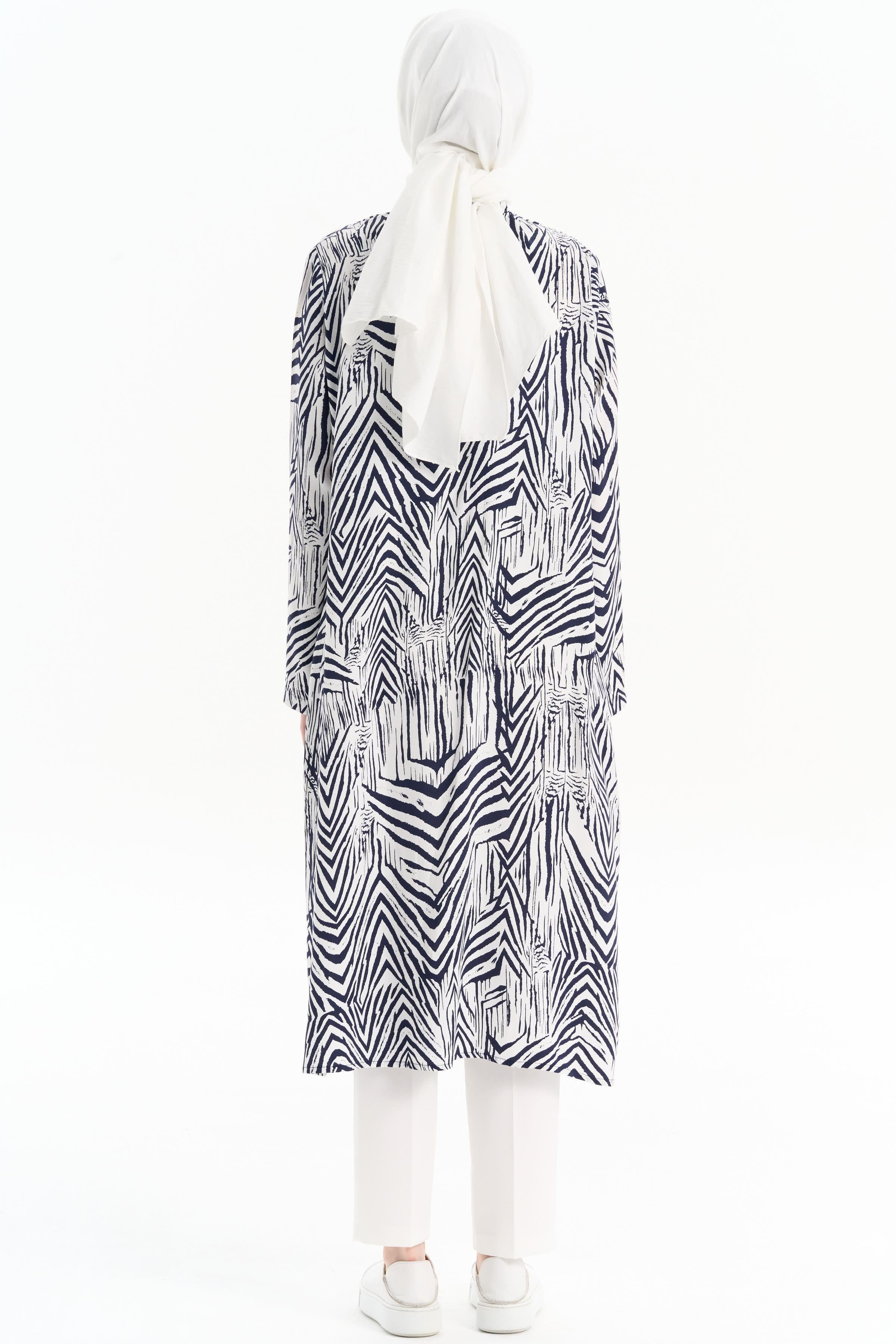 Büyük Beden Desenli Tunik - Lacivert TUGBA