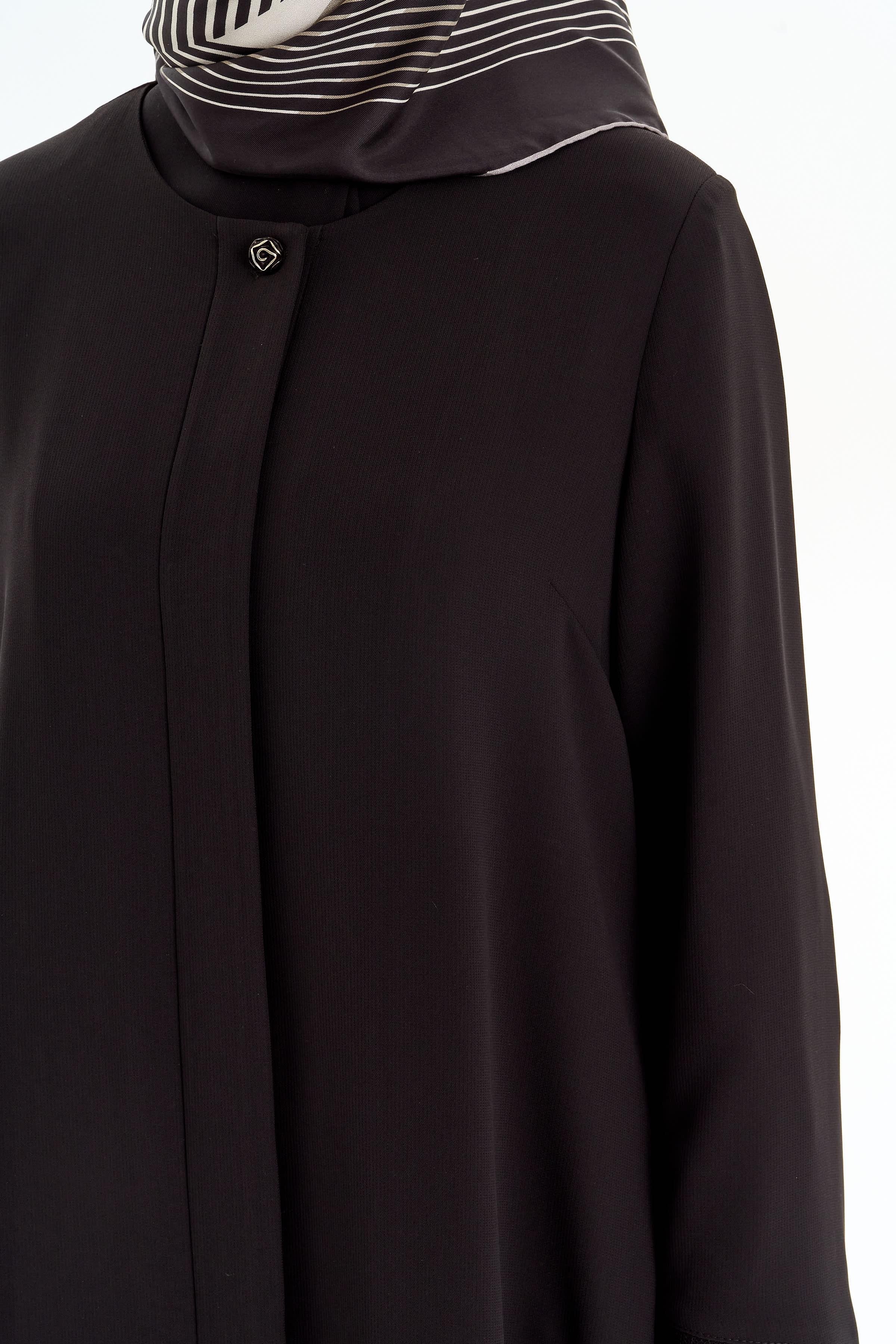 Büyük Beden Kolları Dantelli Ferace - Siyah TUGBA