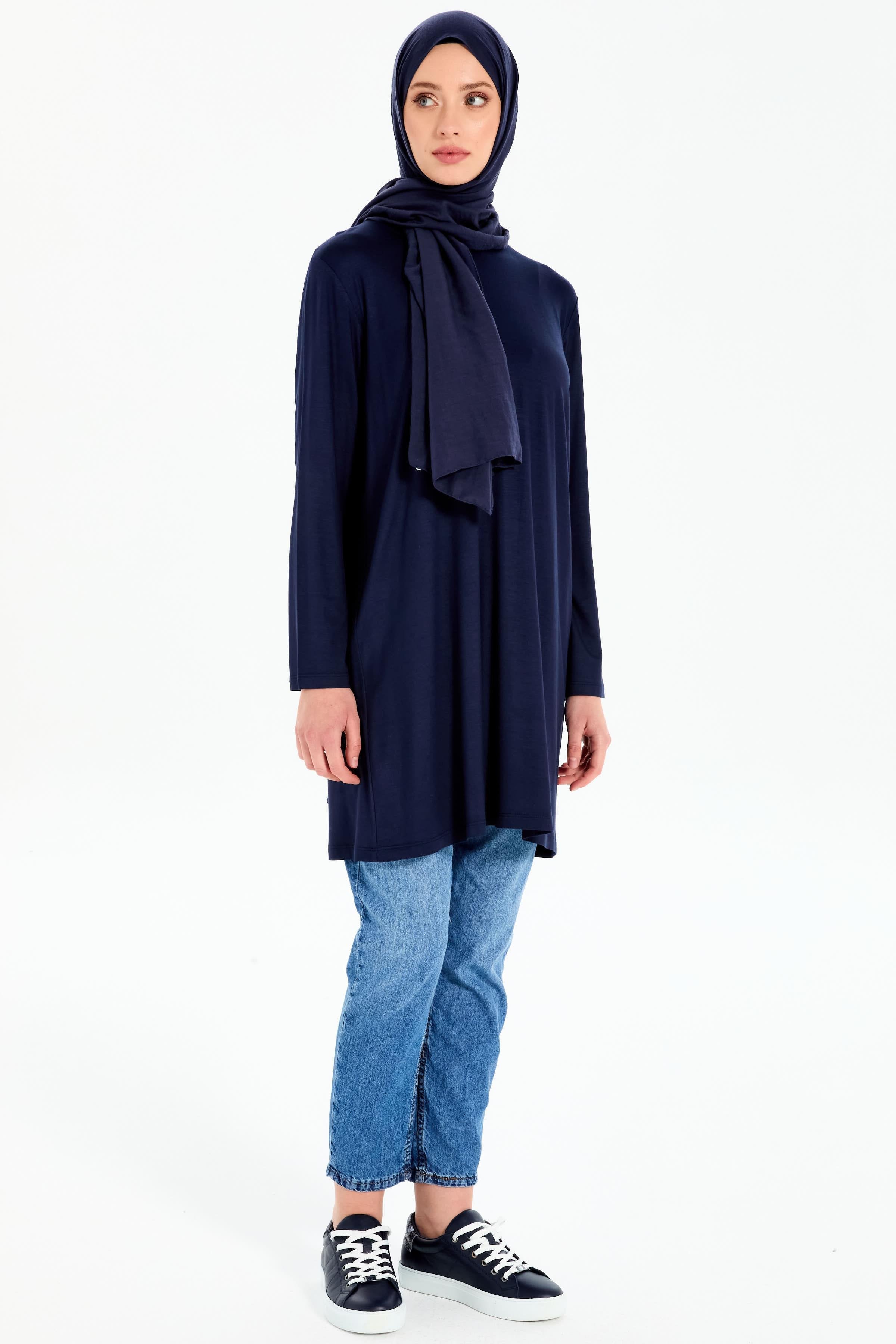 Büyük Beden Örme Tunik - Lacivert TUGBA