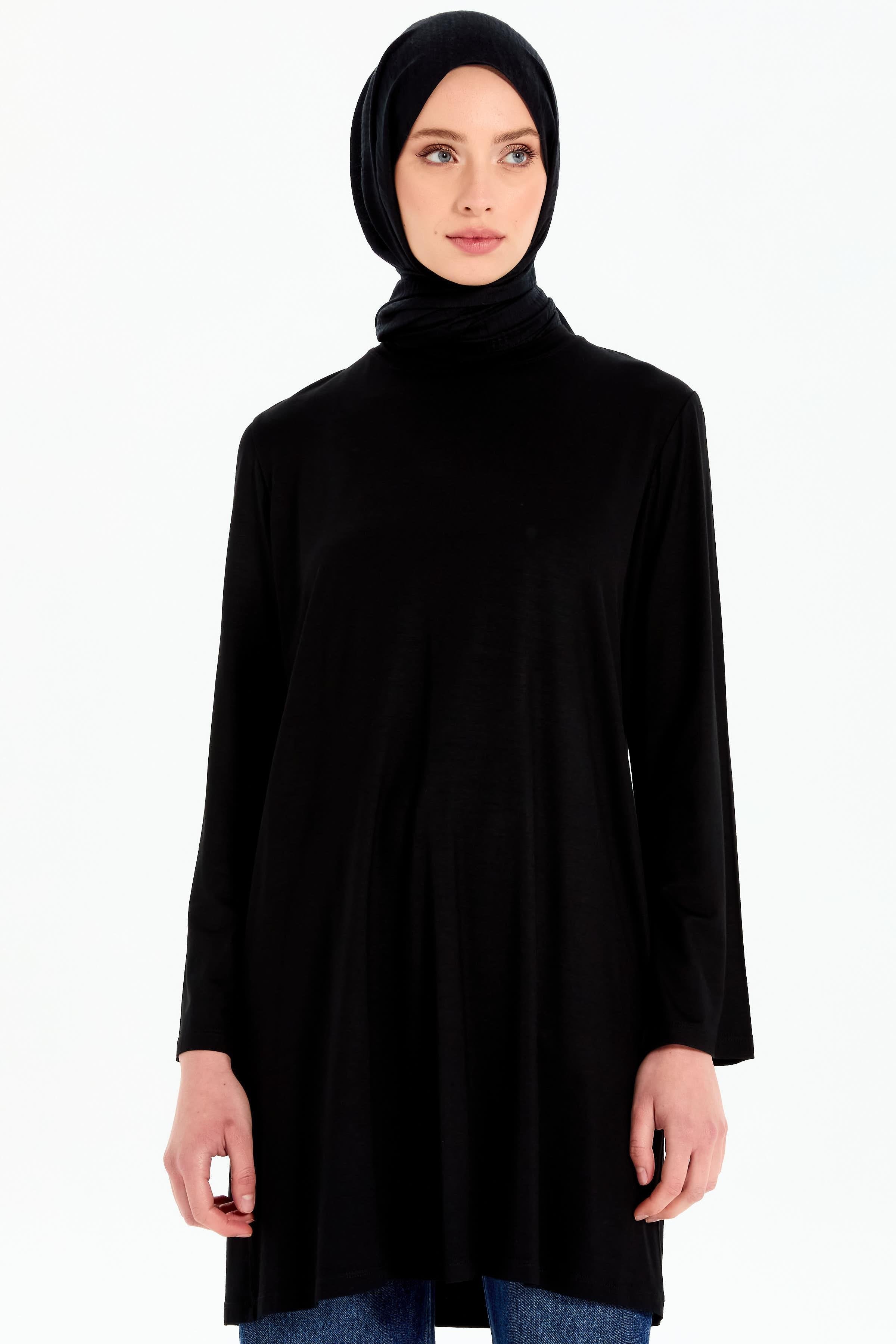 Büyük Beden Örme Tunik - Siyah TUGBA