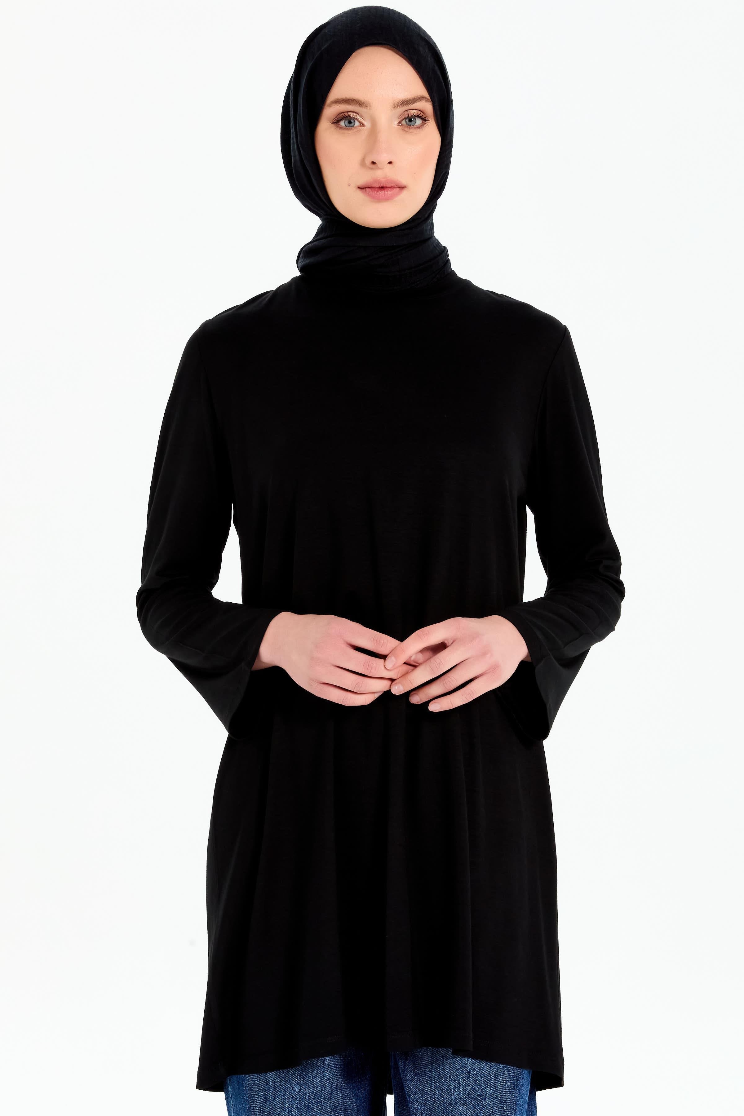 Büyük Beden Örme Tunik - Siyah TUGBA