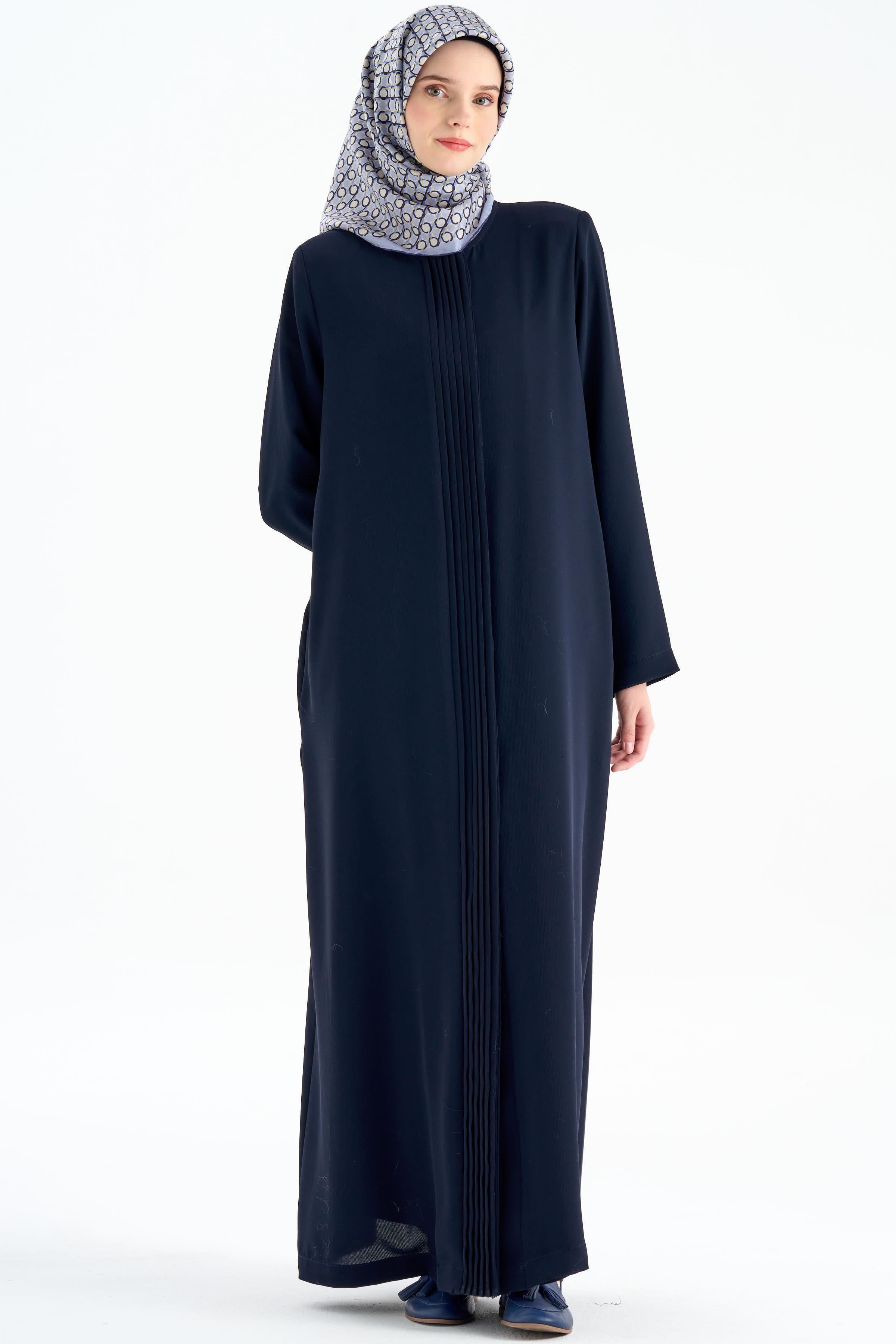 Büyük Beden Pile Detaylı Pardesü - Lacivert TUGBA