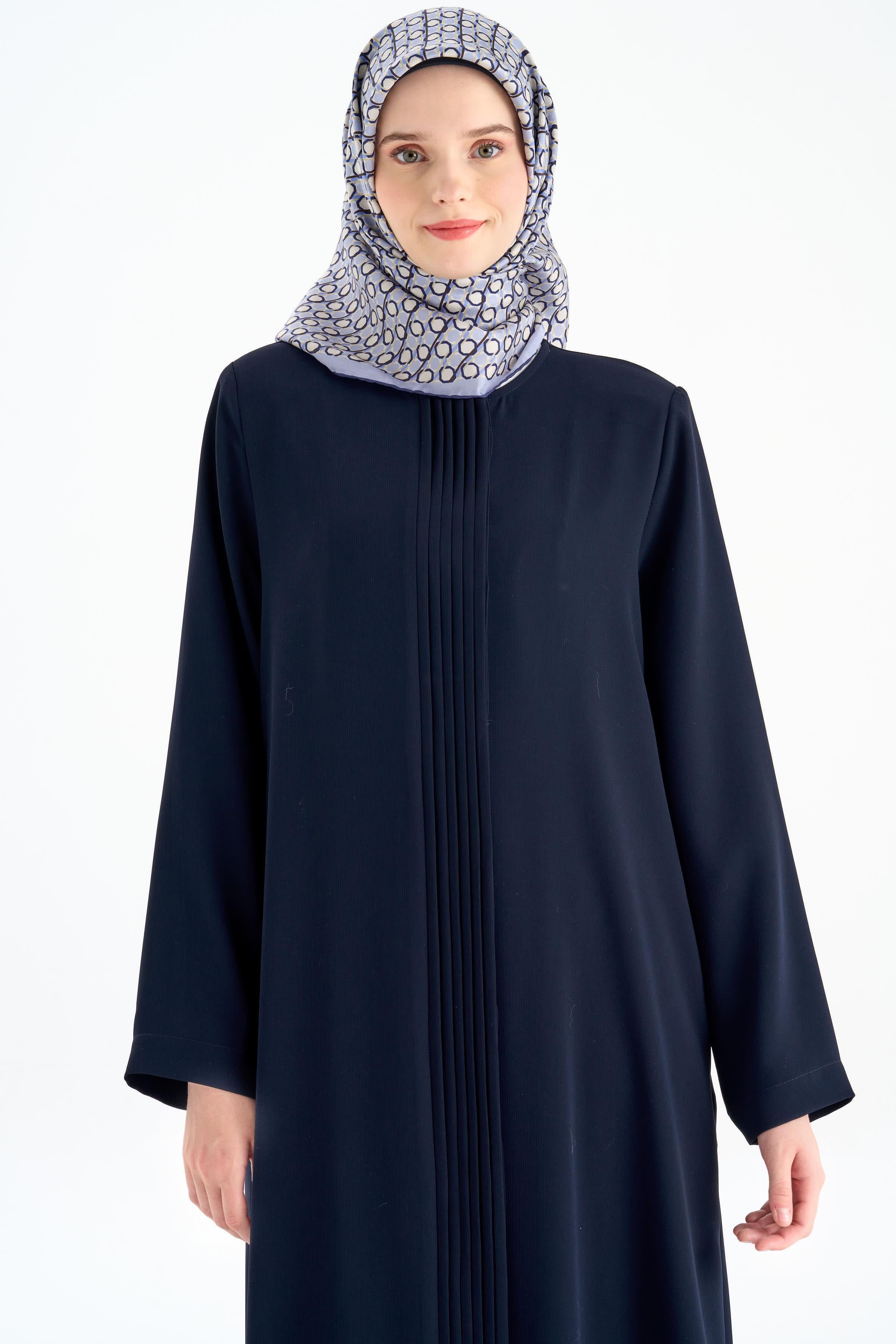 Büyük Beden Pile Detaylı Pardesü - Lacivert TUGBA