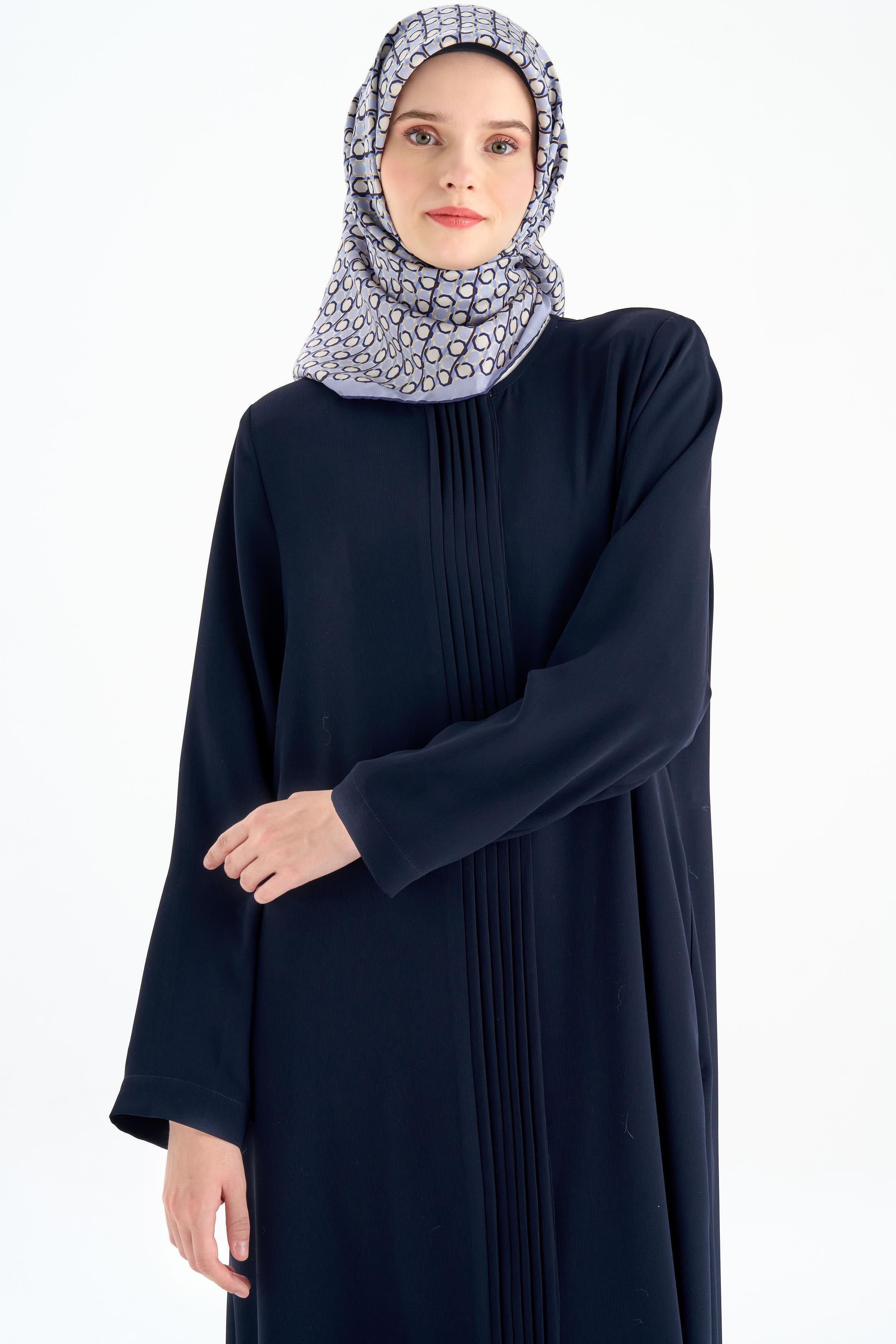 Büyük Beden Pile Detaylı Pardesü - Lacivert TUGBA