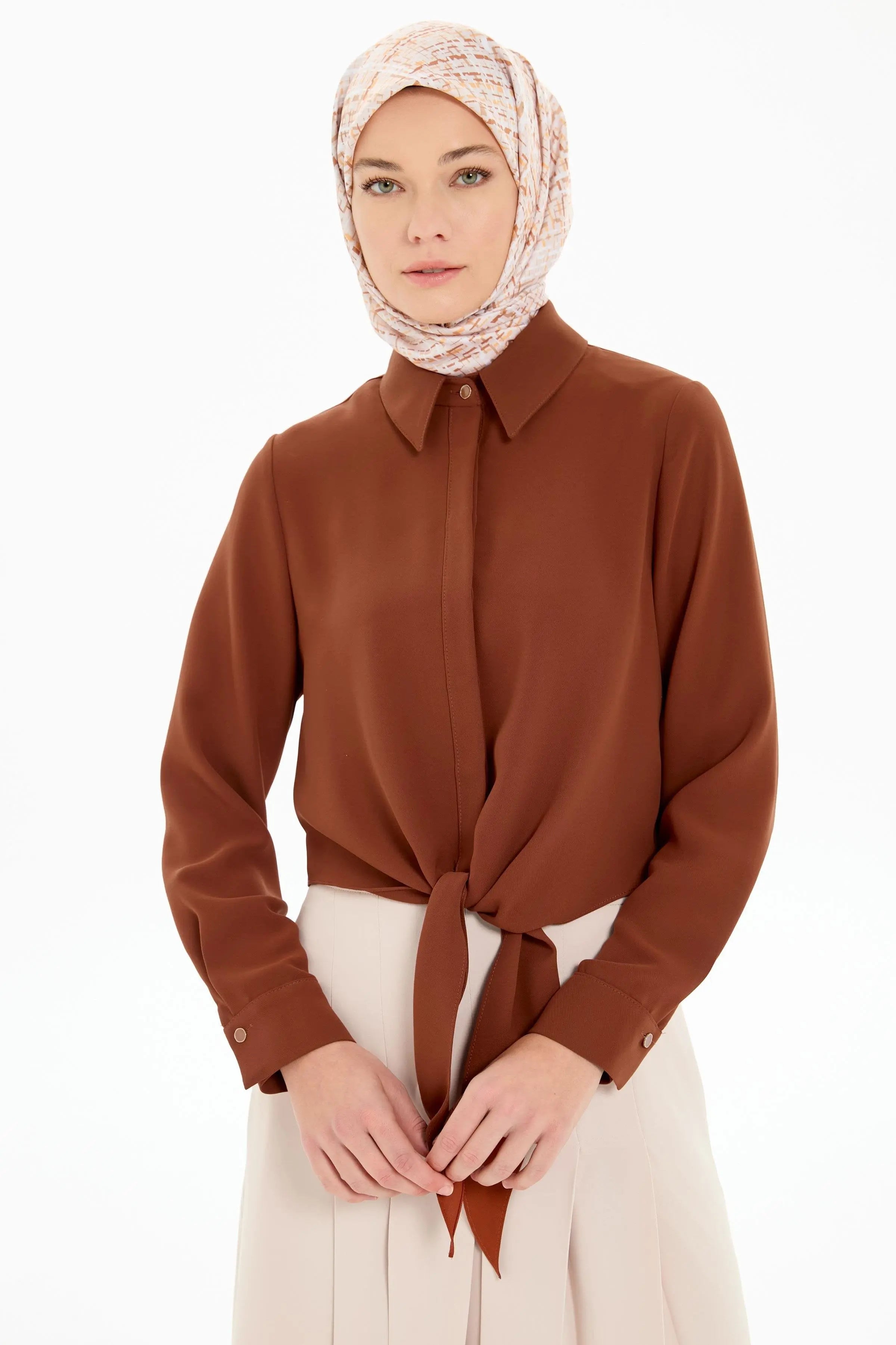 Büyük Beden Pili Detaylı Etek - Bej TUGBA