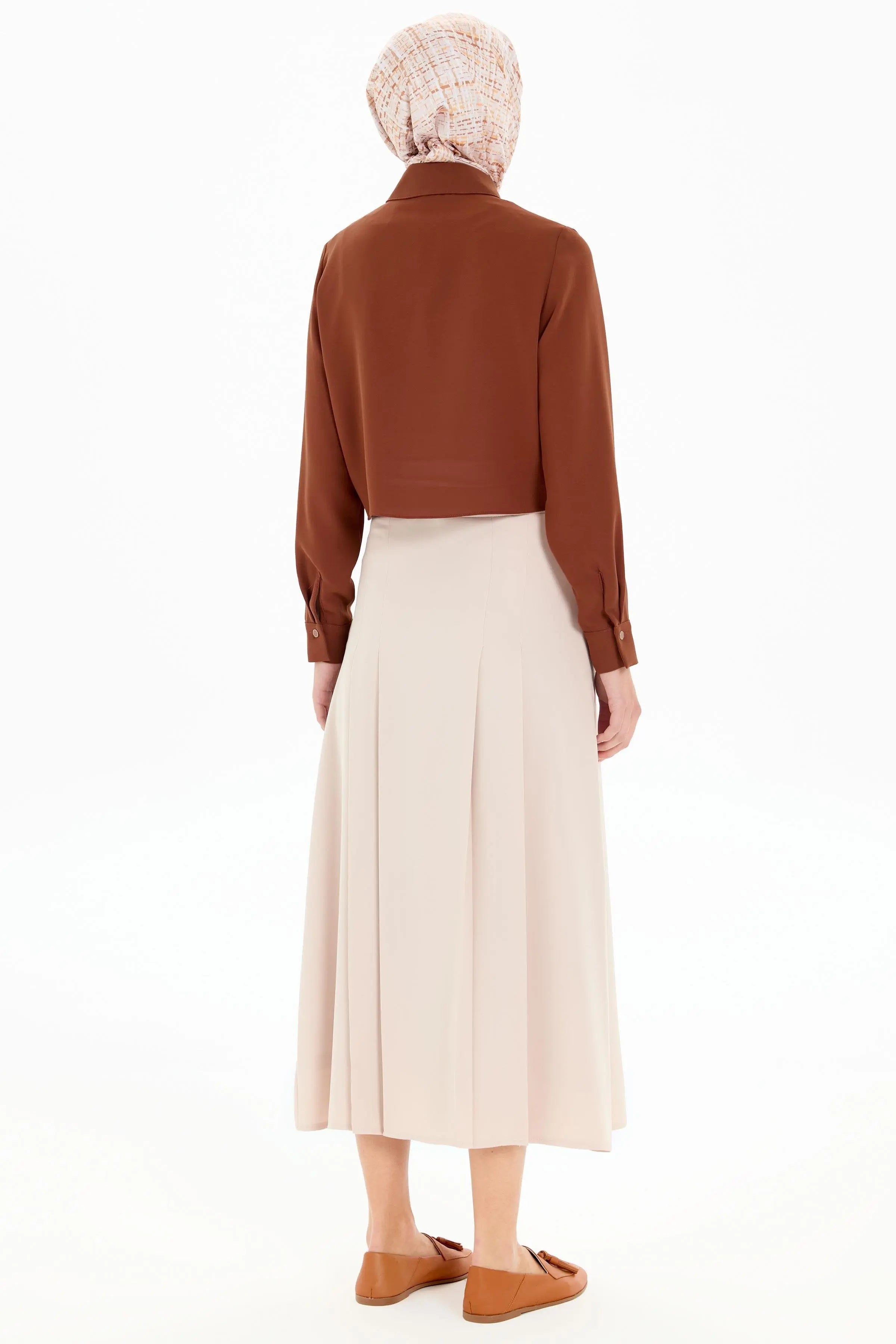 Büyük Beden Pili Detaylı Etek - Bej TUGBA