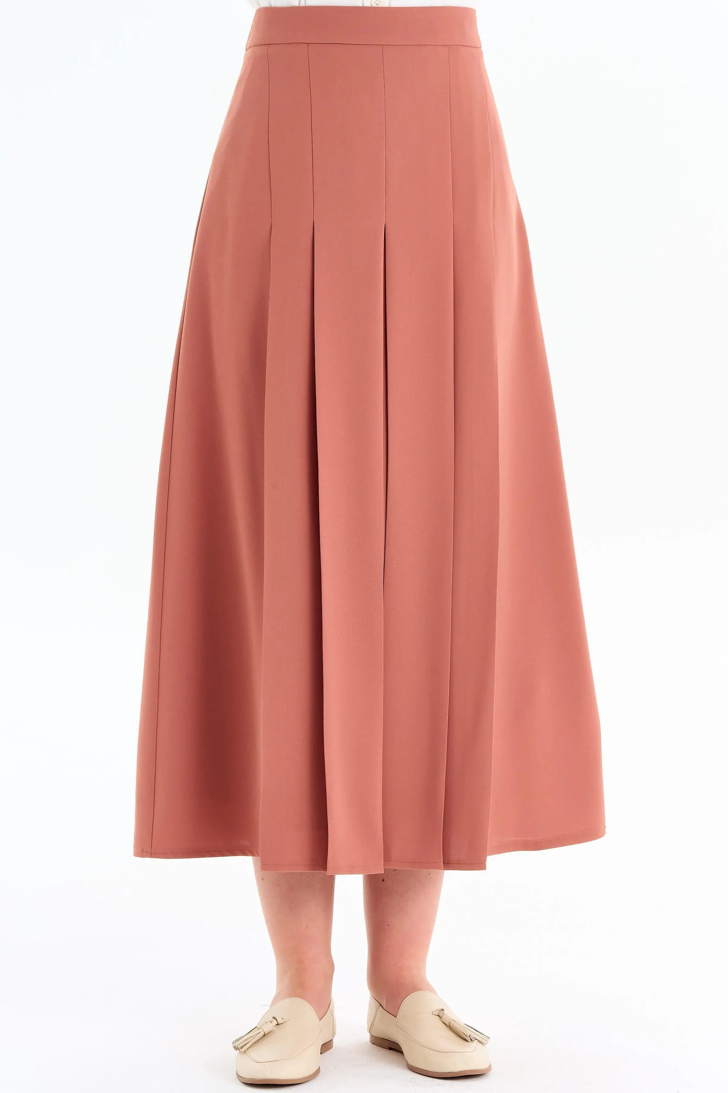 Büyük Beden Pili Detaylı Etek - Camel TUGBA