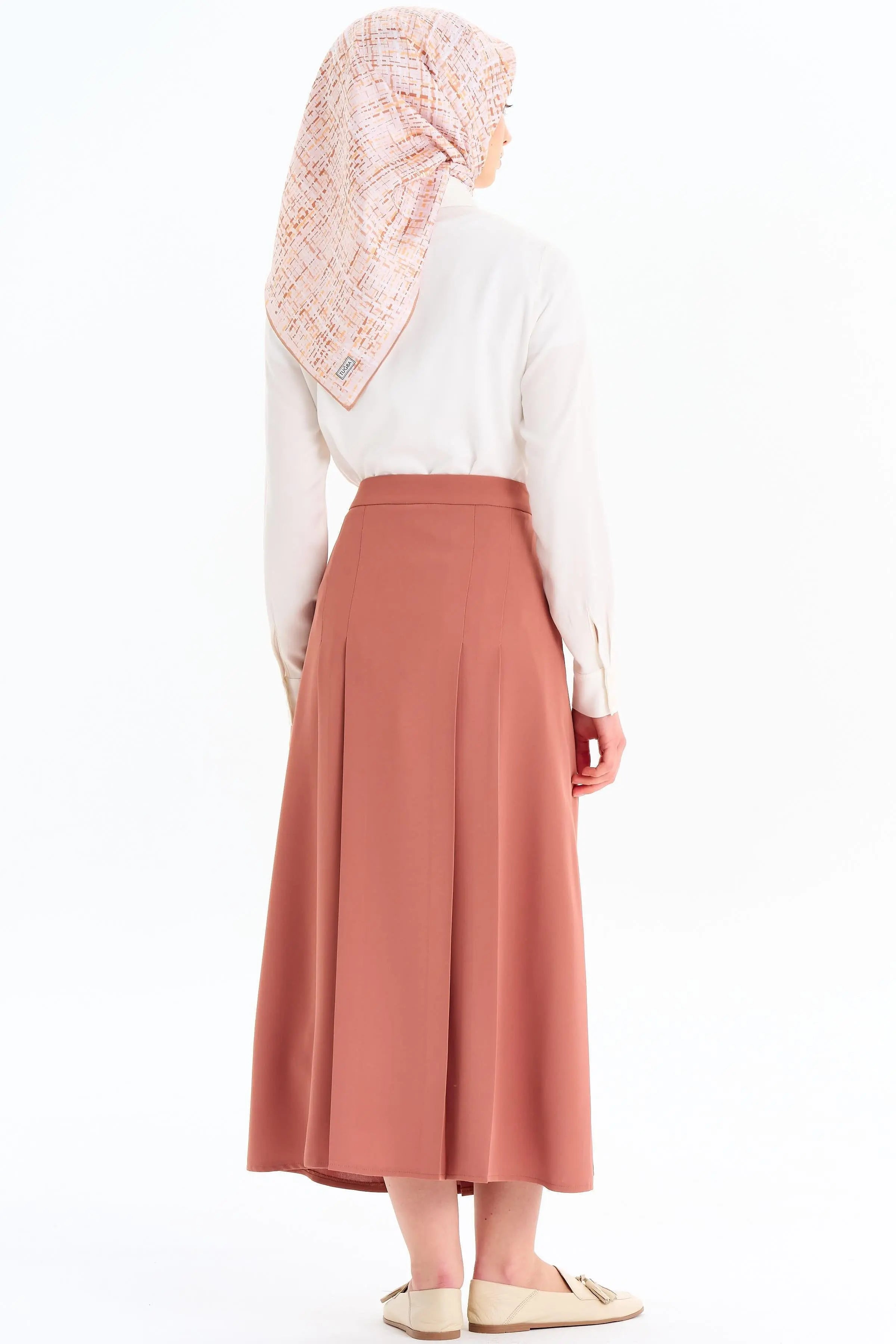 Büyük Beden Pili Detaylı Etek - Camel TUGBA