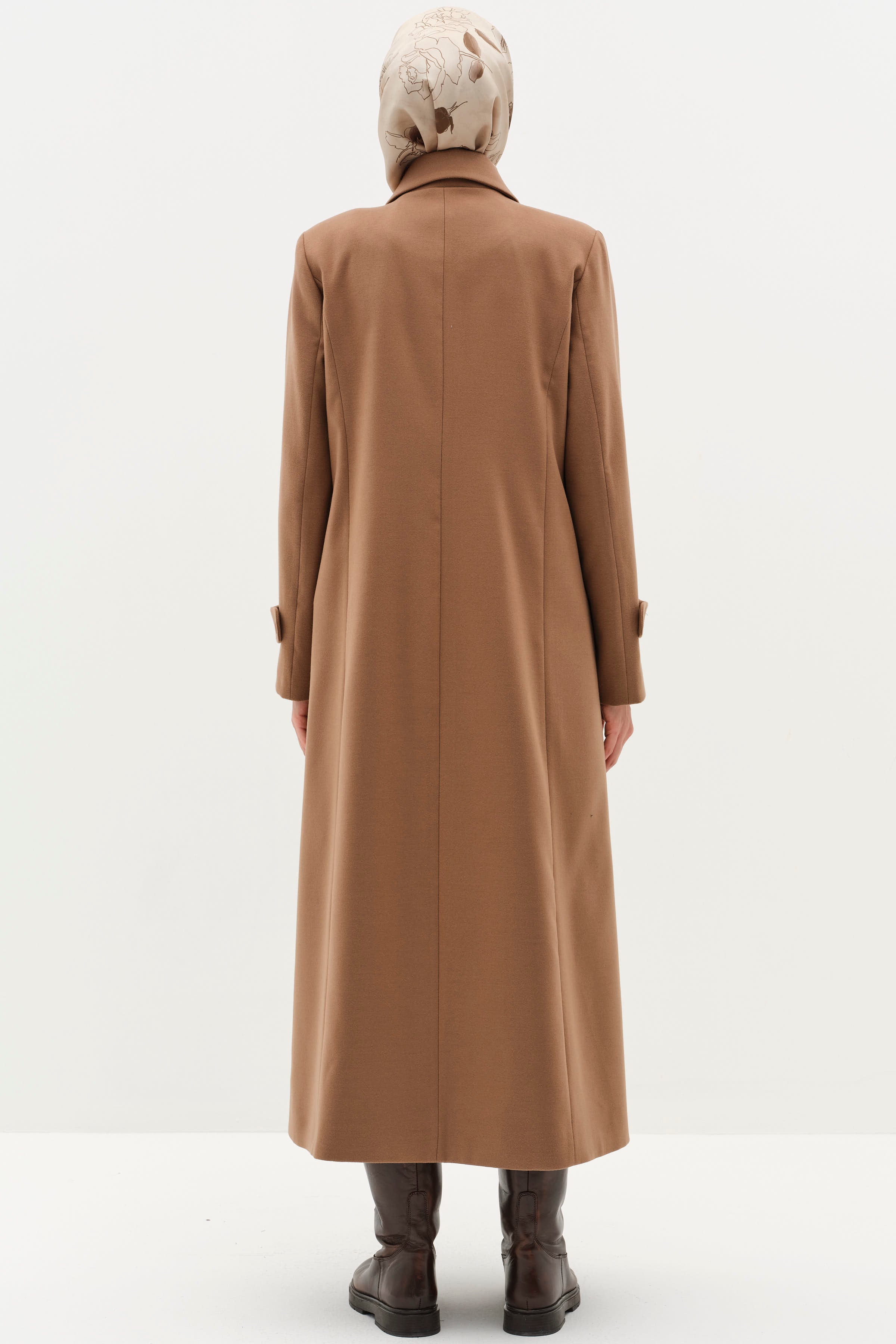 Büyük Beden Şömizye Kaşe Manto - Camel TUGBA