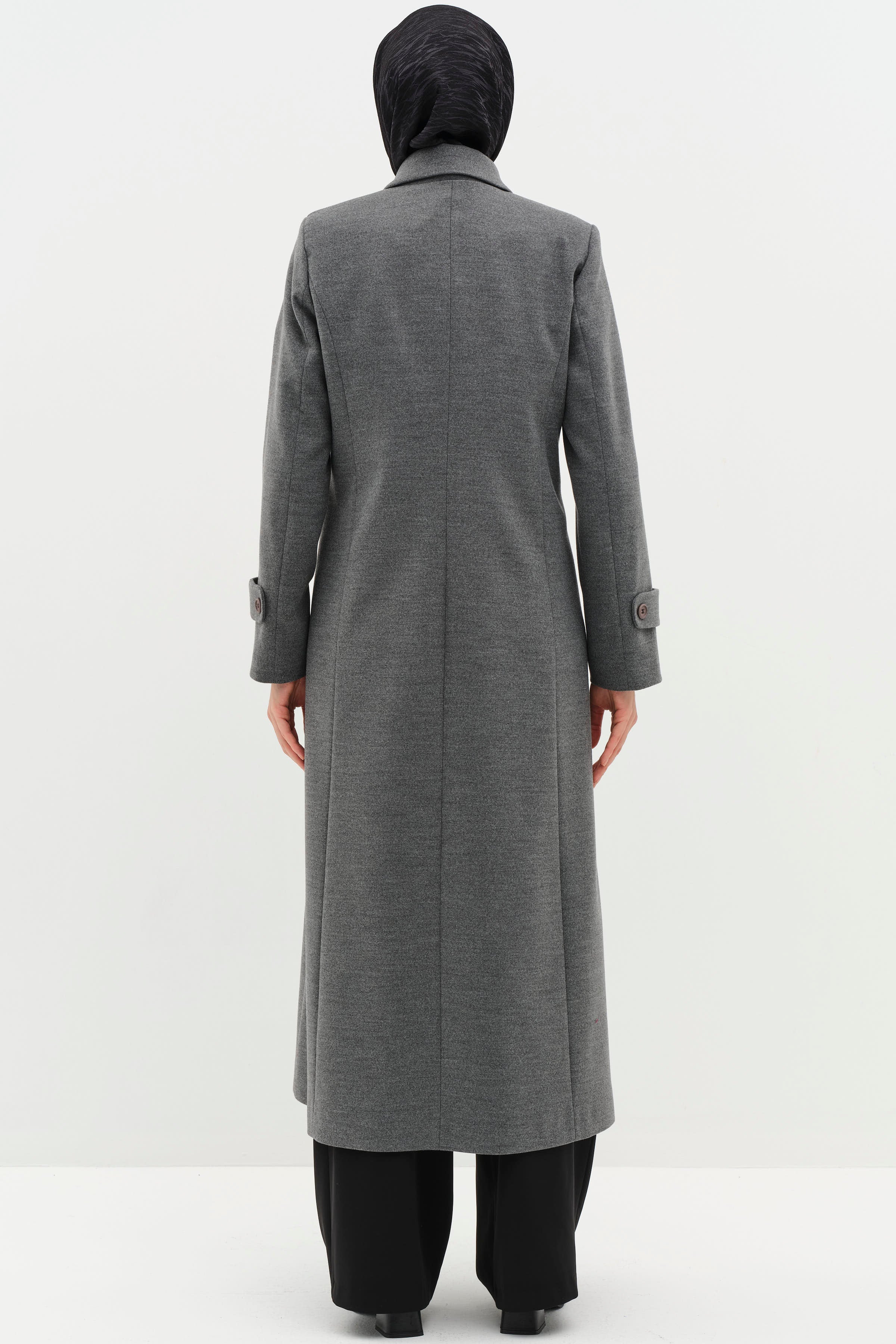 Büyük Beden Şömizye Kaşe Manto - Gri TUGBA