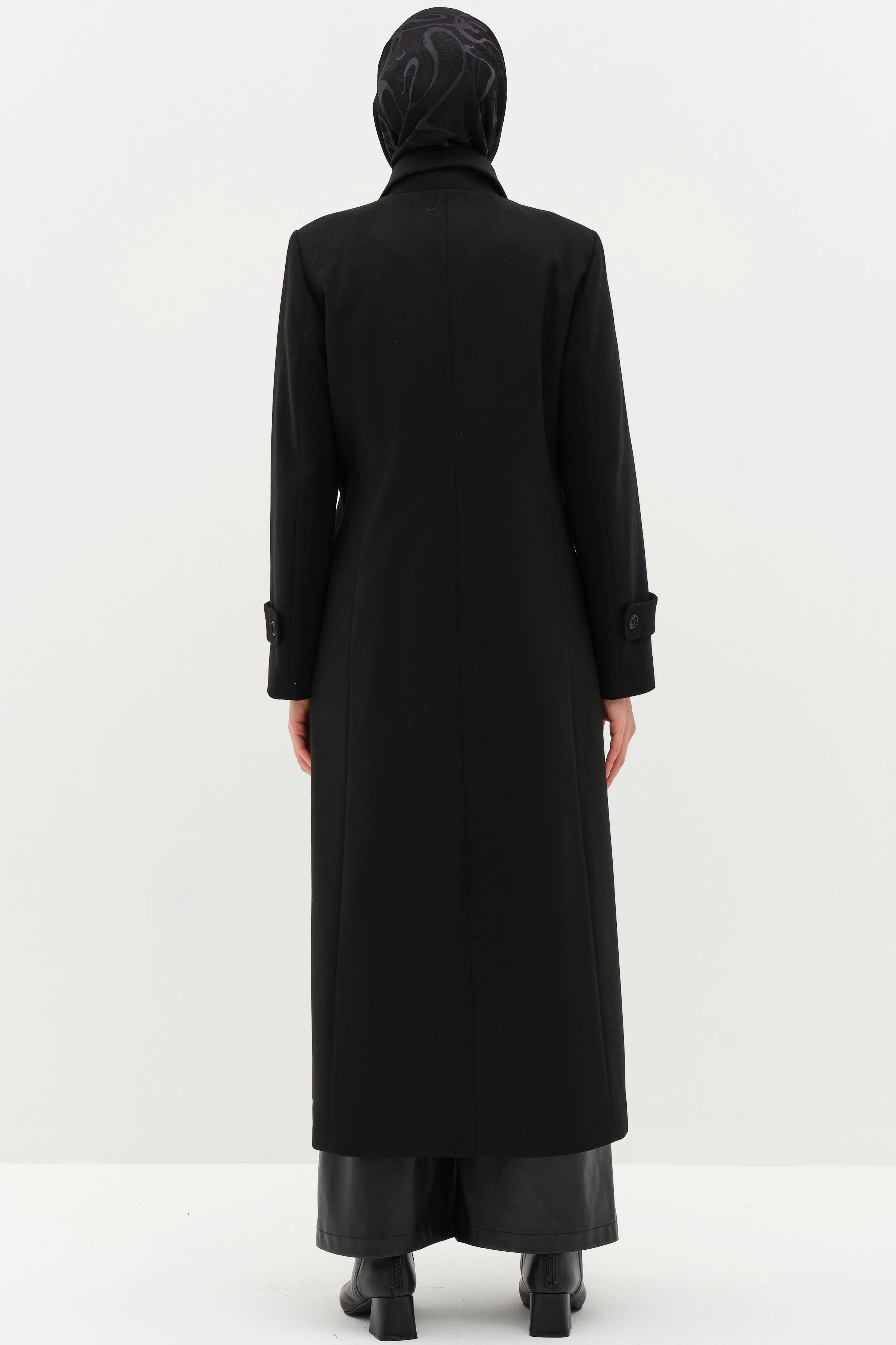 Büyük Beden Şömizye Kaşe Manto - Siyah TUGBA