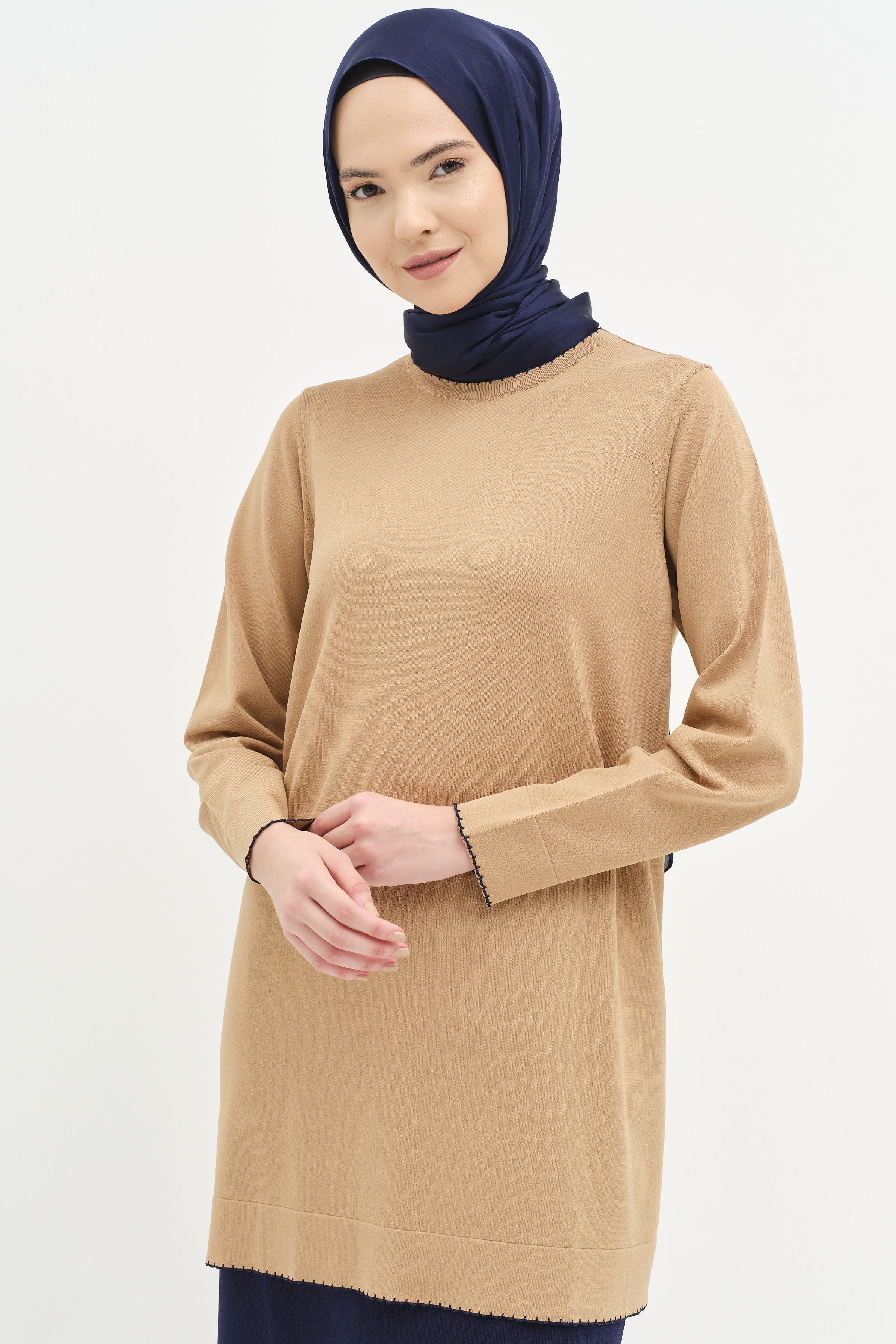 Büyük Beden Triko Kazak - Camel TUGBA