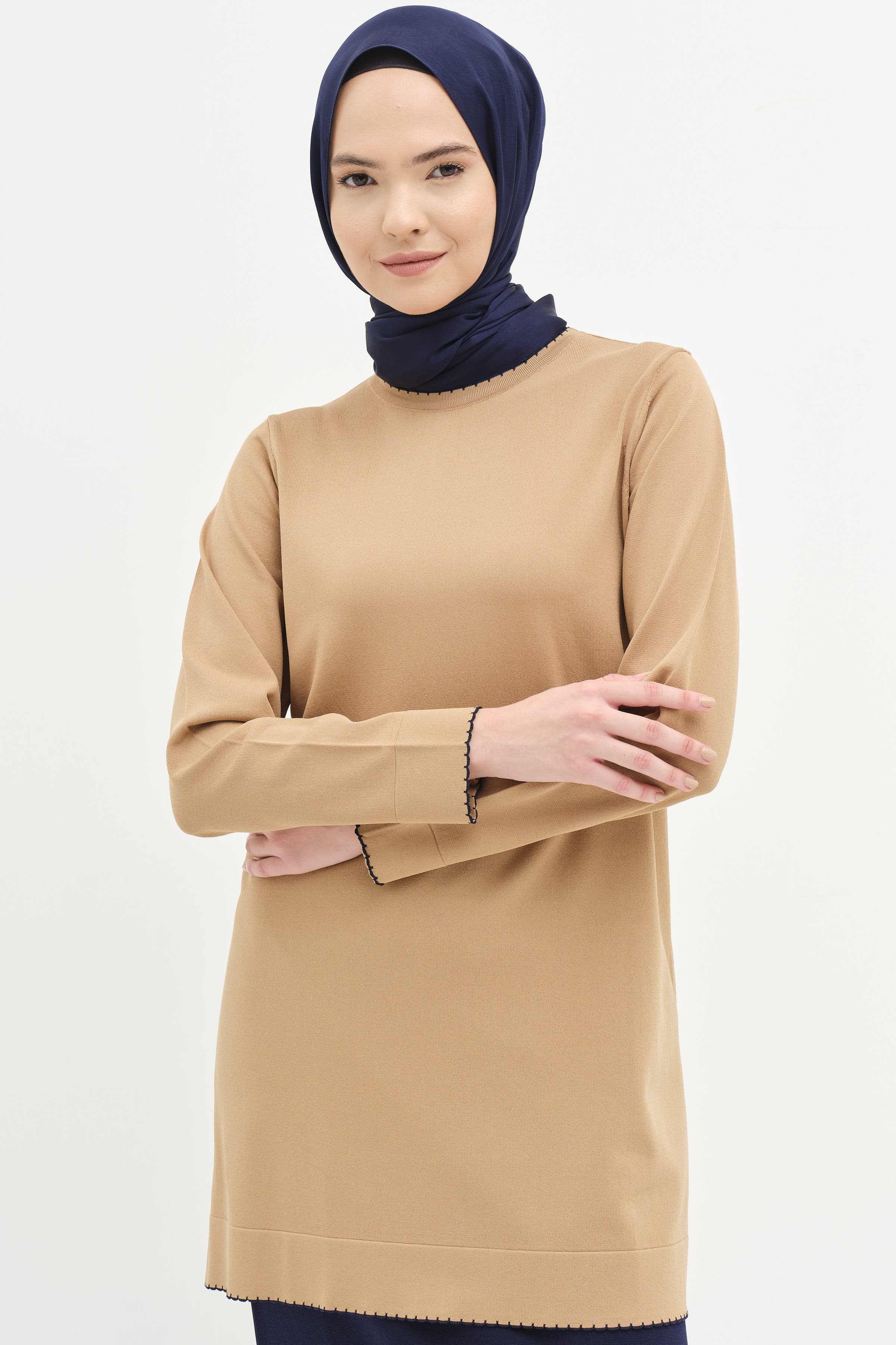 Büyük Beden Triko Kazak - Camel TUGBA