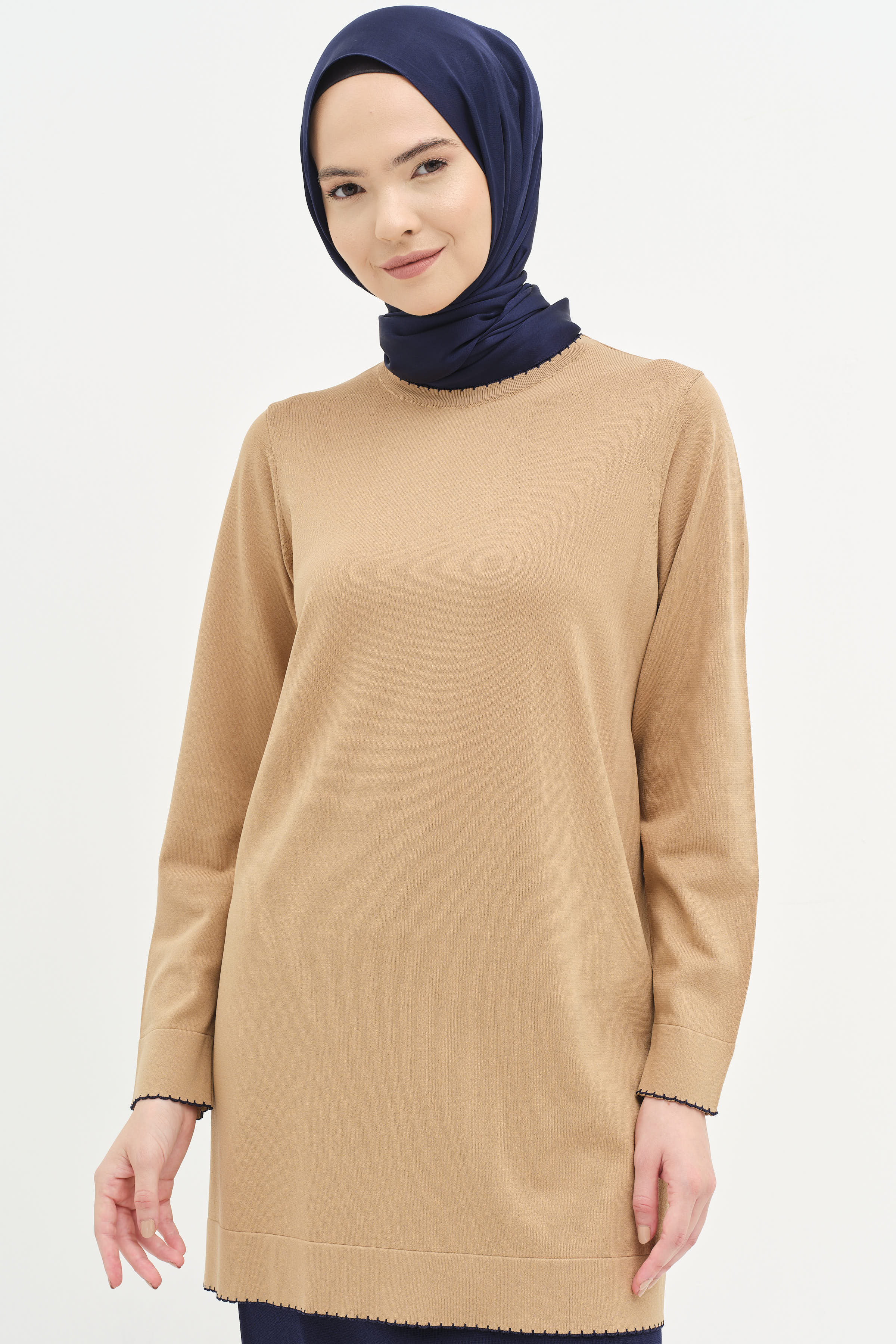 Büyük Beden Triko Kazak - Camel TUGBA