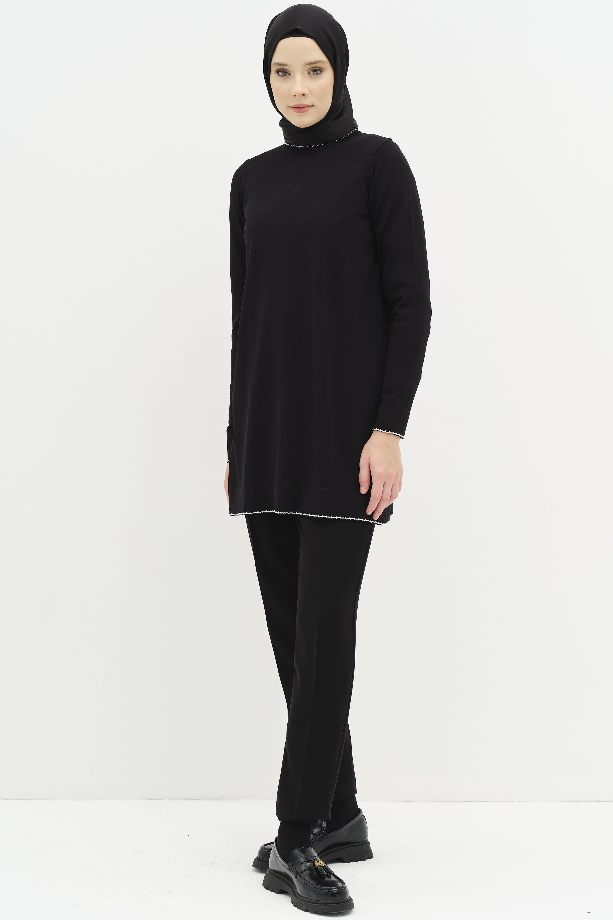 Büyük Beden Triko Kazak - Siyah TUGBA