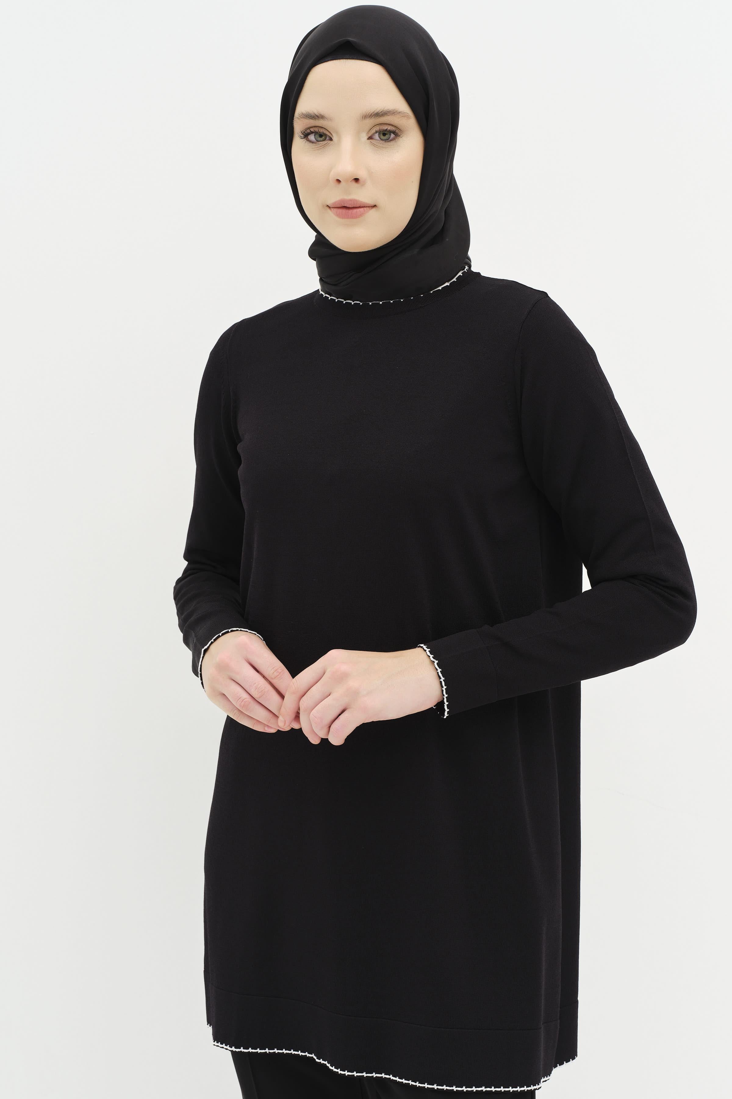 Büyük Beden Triko Kazak - Siyah TUGBA