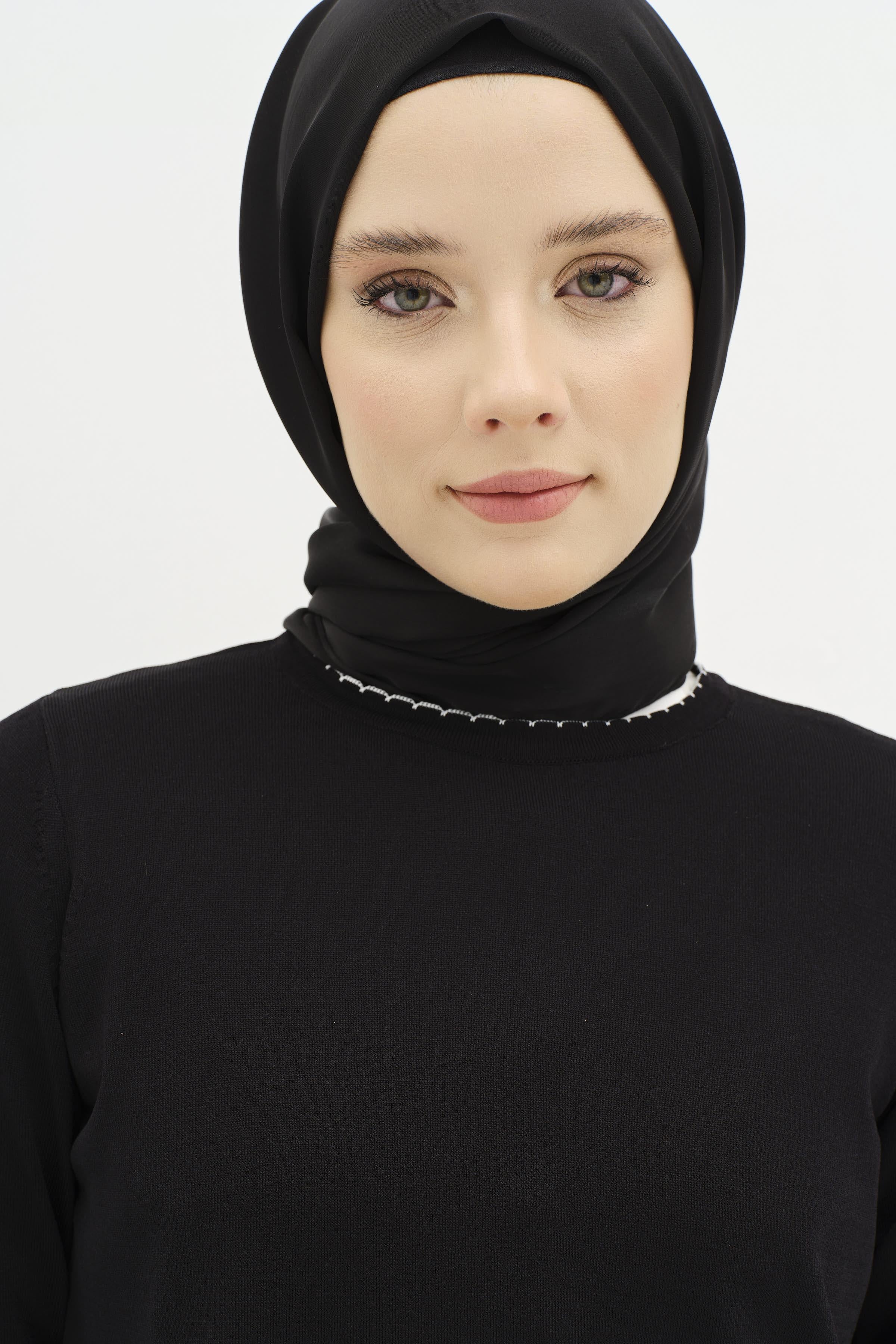 Büyük Beden Triko Kazak - Siyah TUGBA