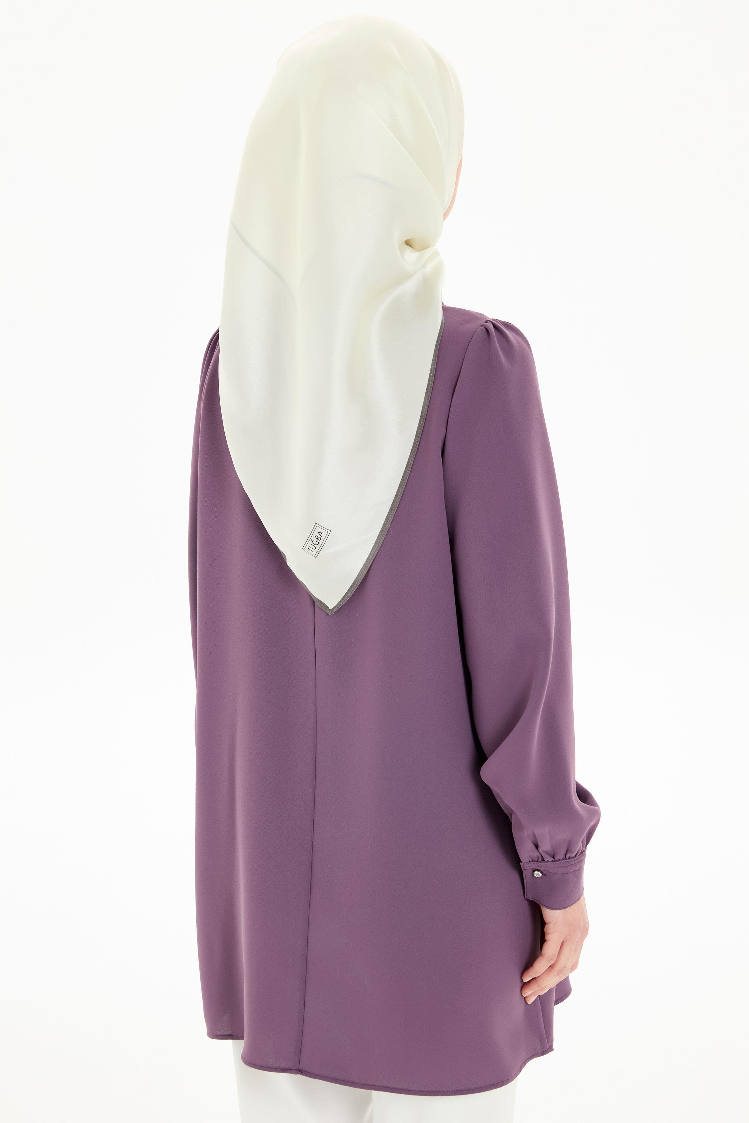 Büzgü Detaylı Yaka Dikişli Tunik - Mor TUGBA