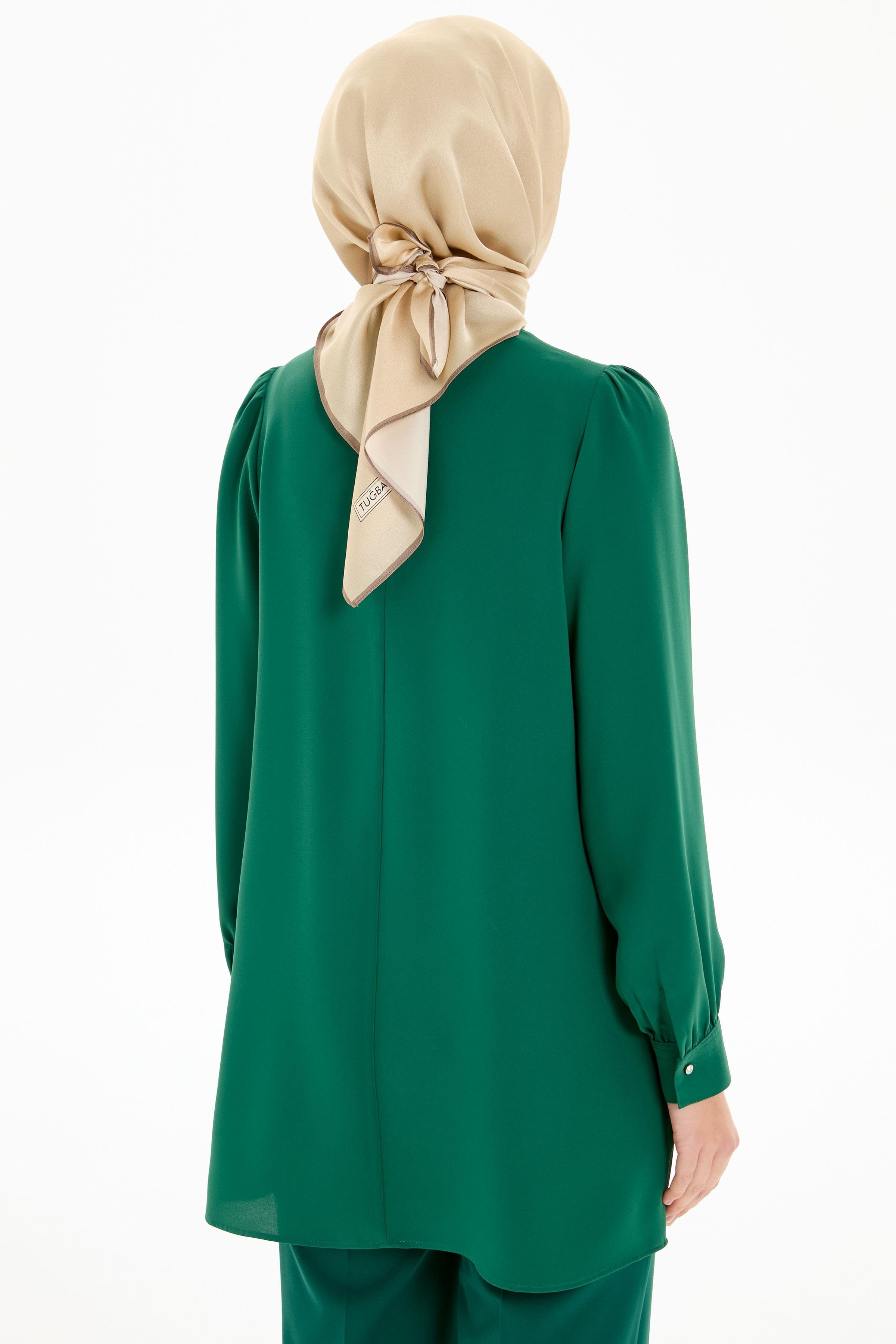 Büzgü Detaylı Yaka Dikişli Tunik - Yeşil TUGBA