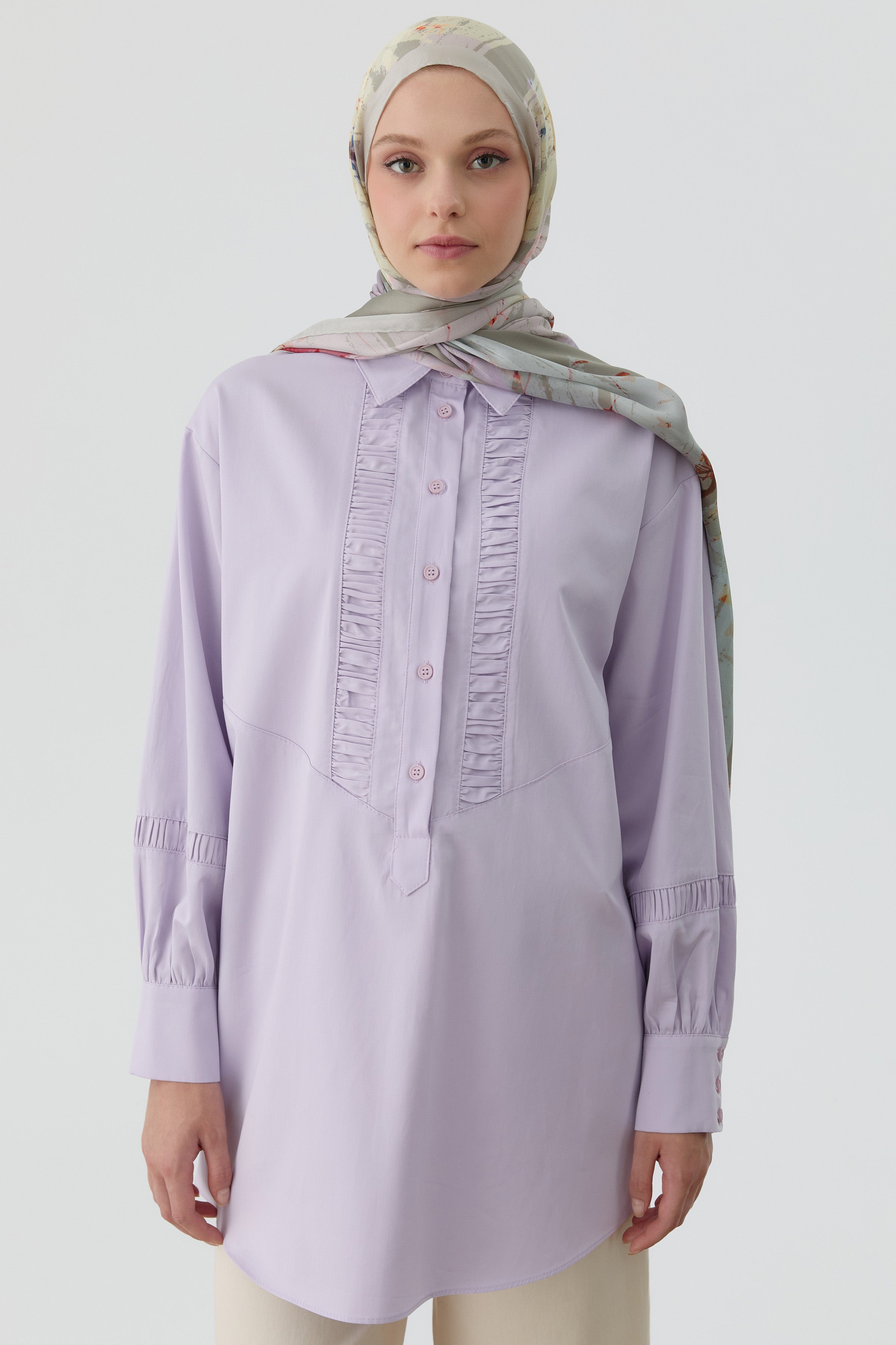 Büzgü Kesik Detaylı Tunik - Lila TUGBA