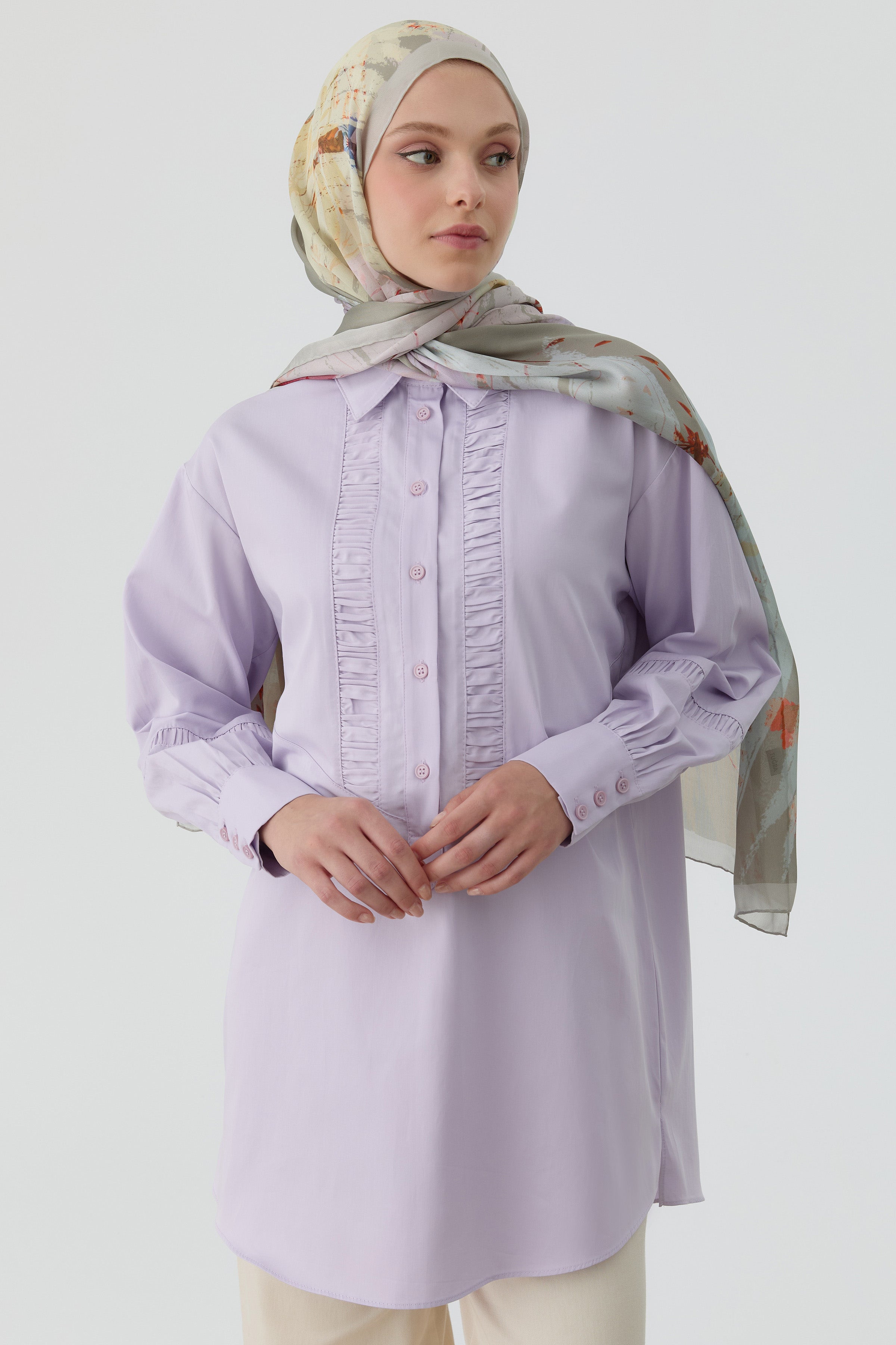 Büzgü Kesik Detaylı Tunik - Lila TUGBA