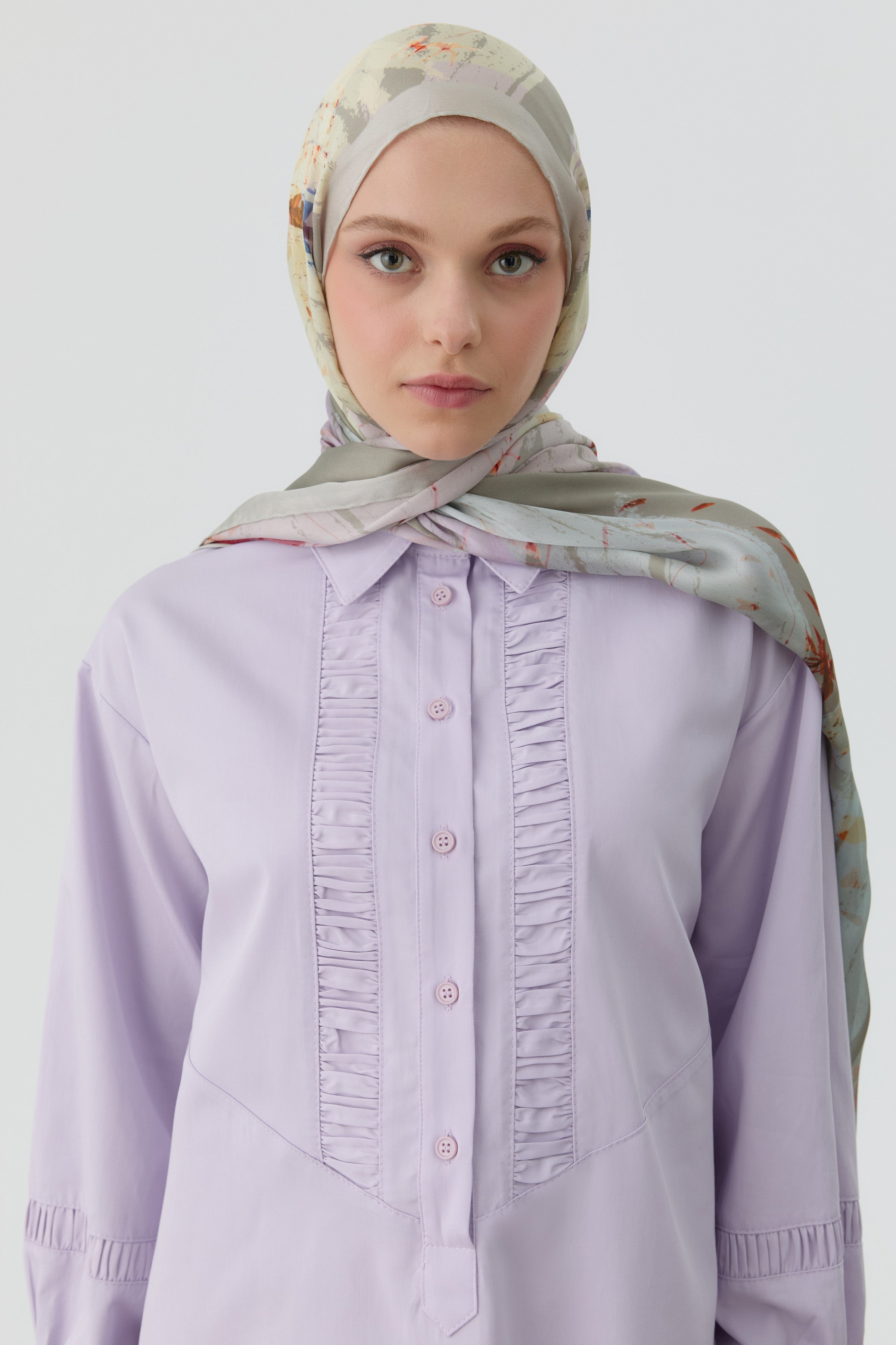 Büzgü Kesik Detaylı Tunik - Lila TUGBA