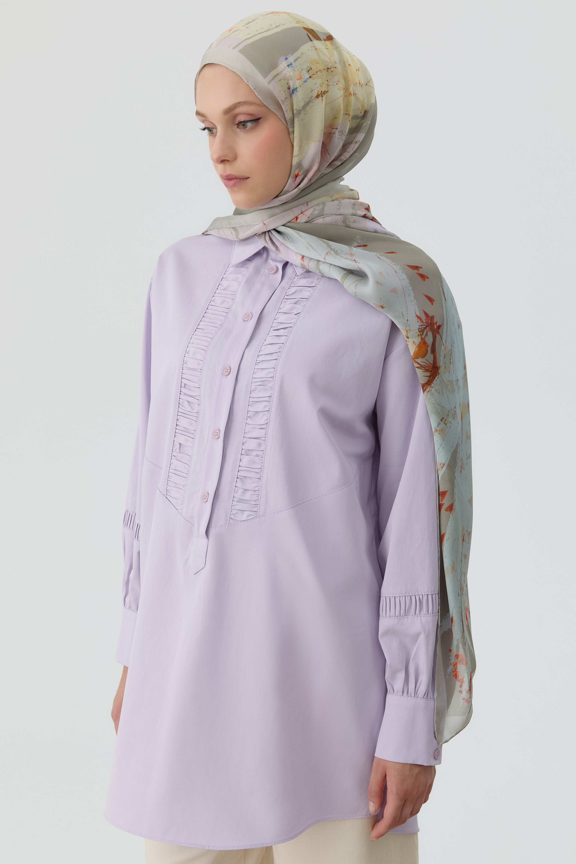 Büzgü Kesik Detaylı Tunik - Lila TUGBA