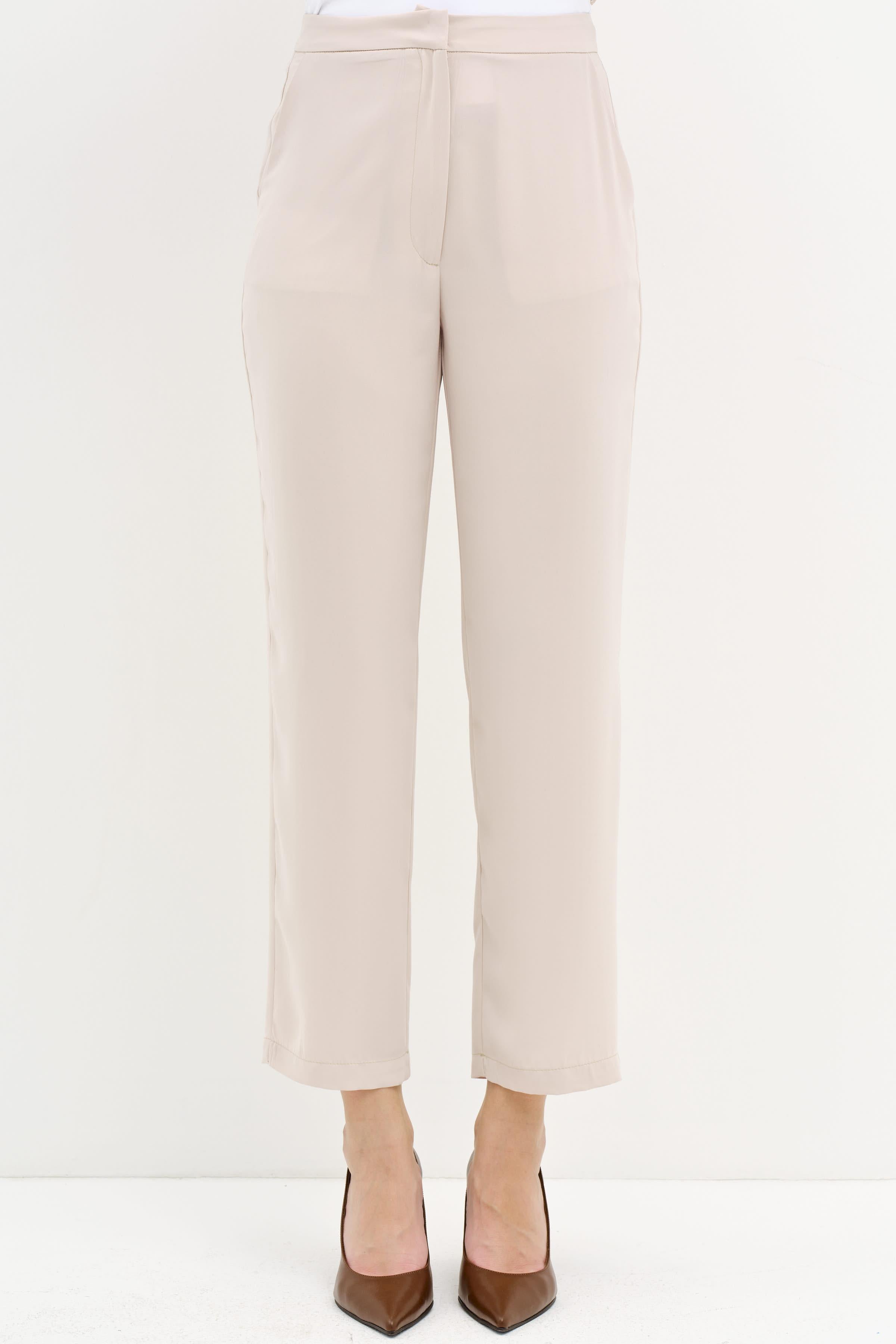 Büzgülü Bluz Pantolon Takım - Bej TUGBA