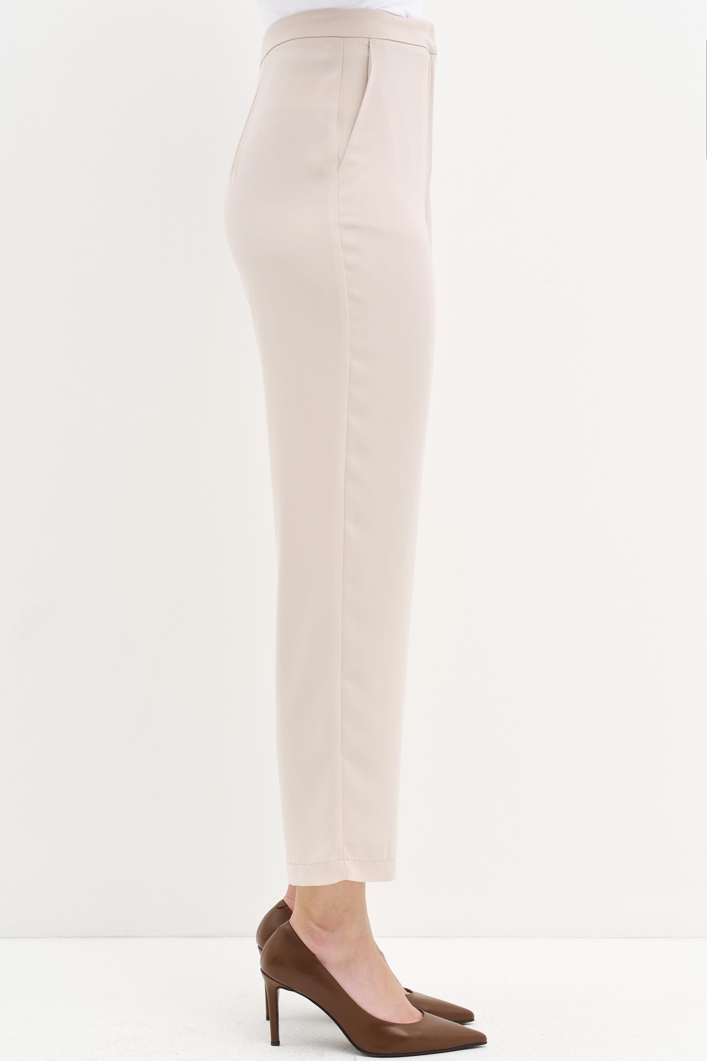 Büzgülü Bluz Pantolon Takım - Bej TUGBA