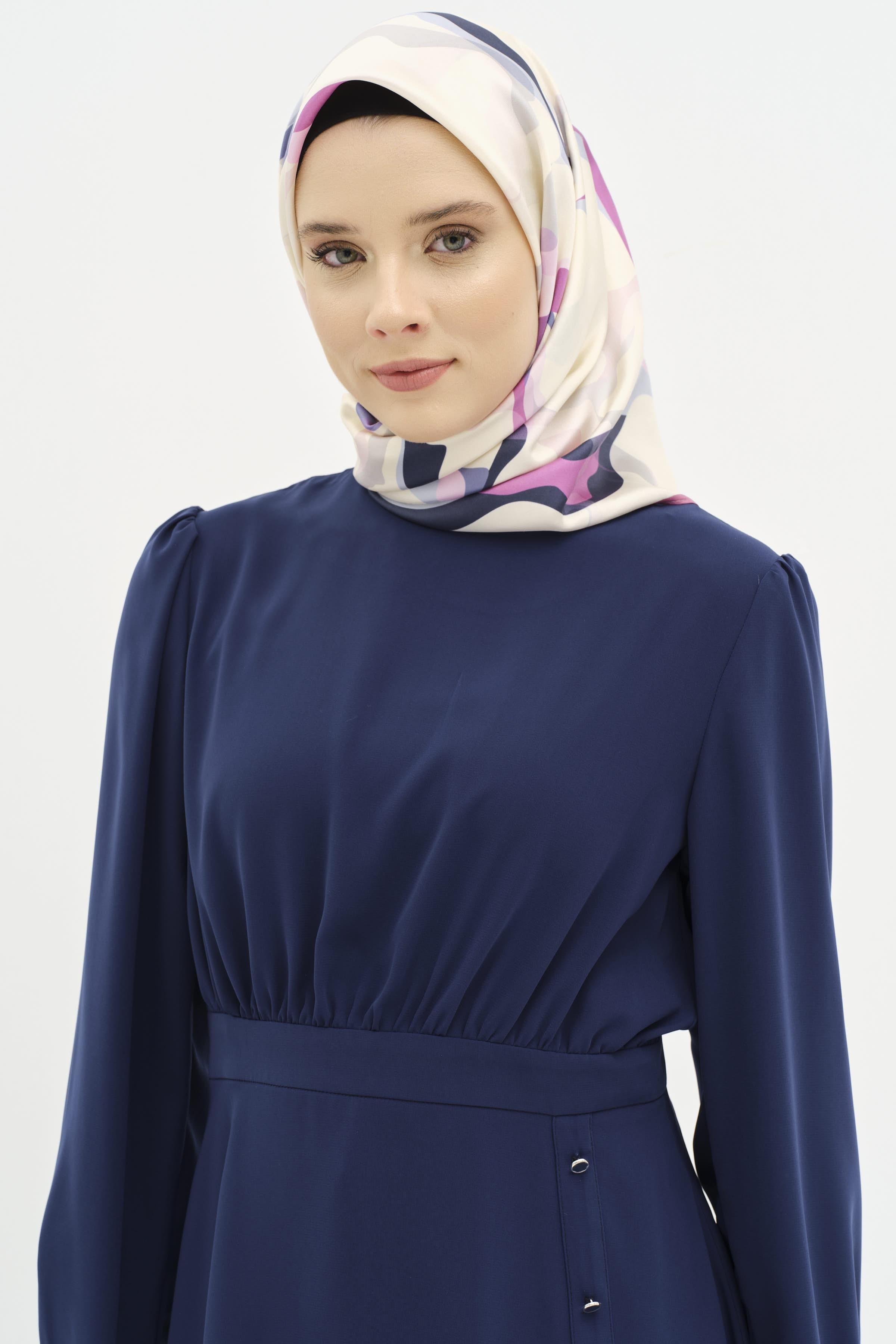 Büzgülü Bluz Pantolon Takım - Lacivert TUGBA