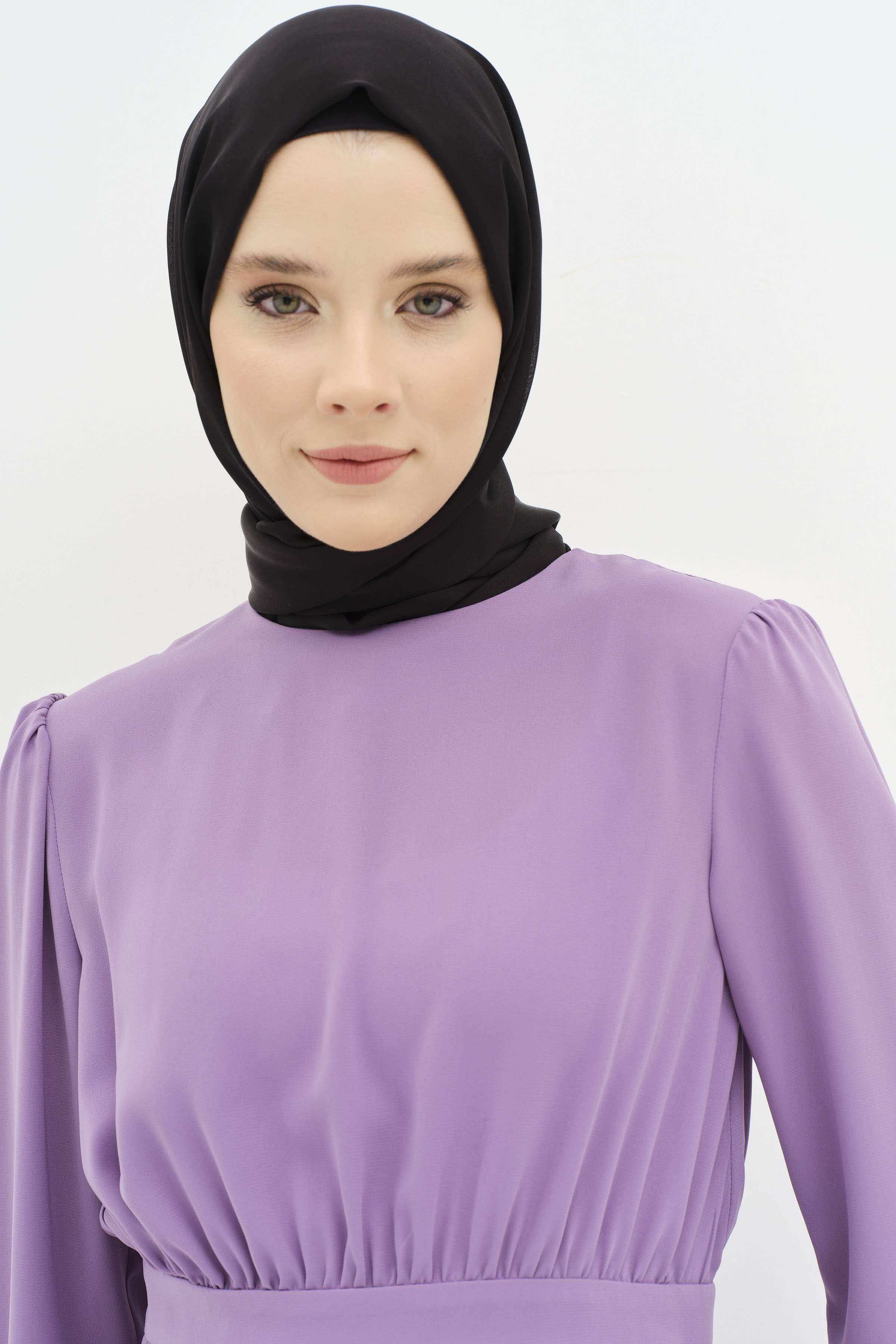 Büzgülü Bluz Pantolon Takım - Lila TUGBA