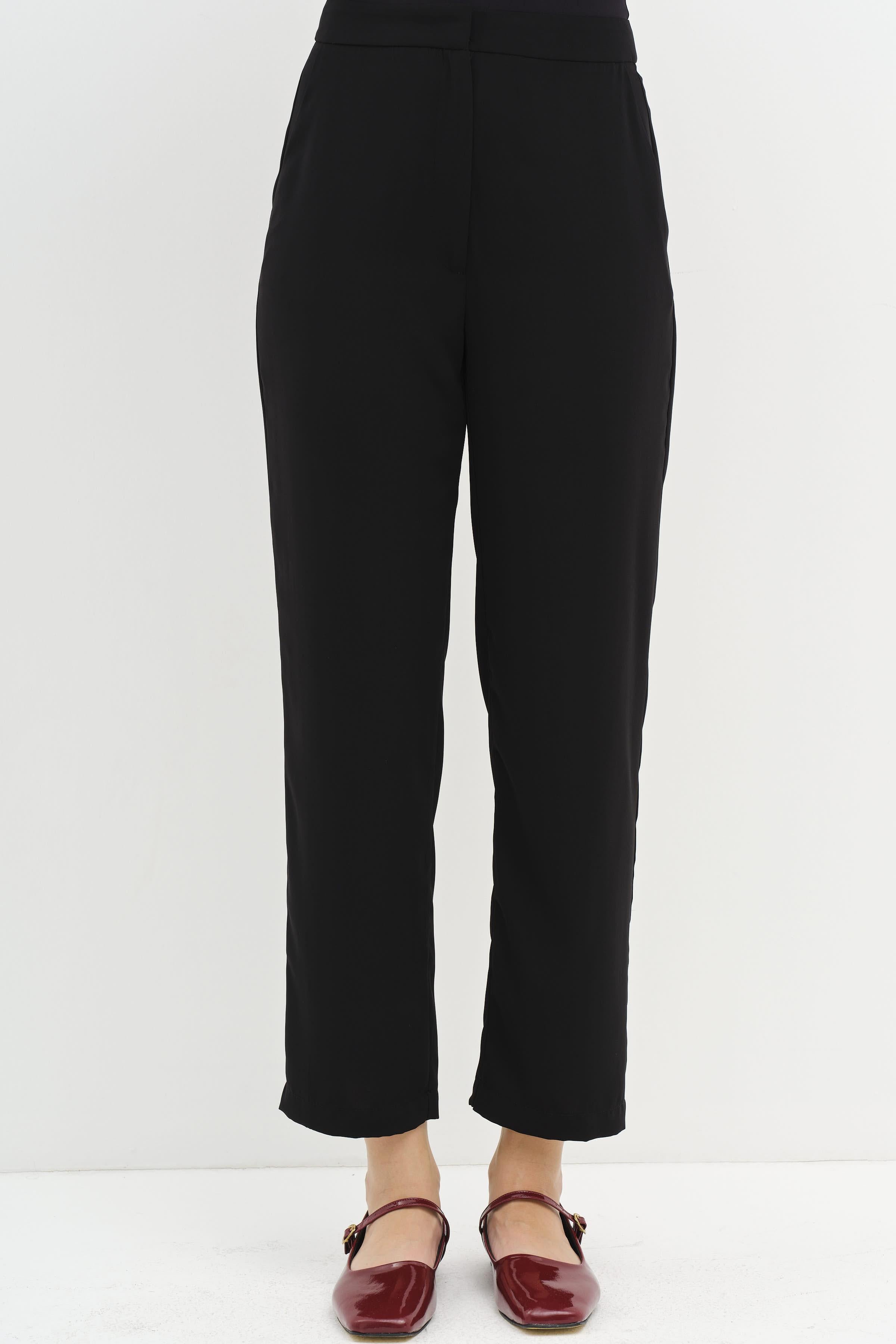 Büzgülü Bluz Pantolon Takım - Siyah TUGBA