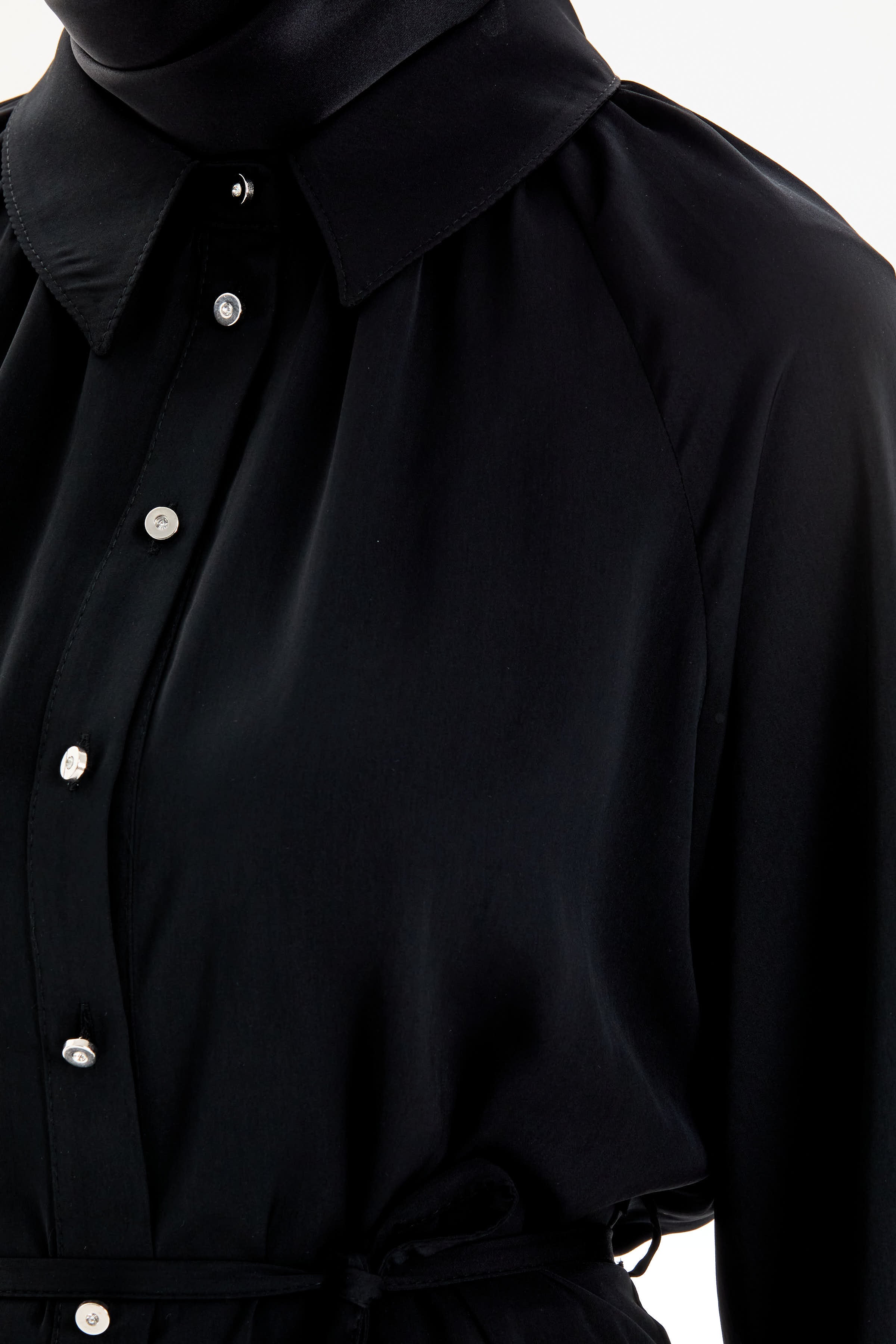 Büzgülü Çift Kat Kemerli Tunik - Siyah TUGBA