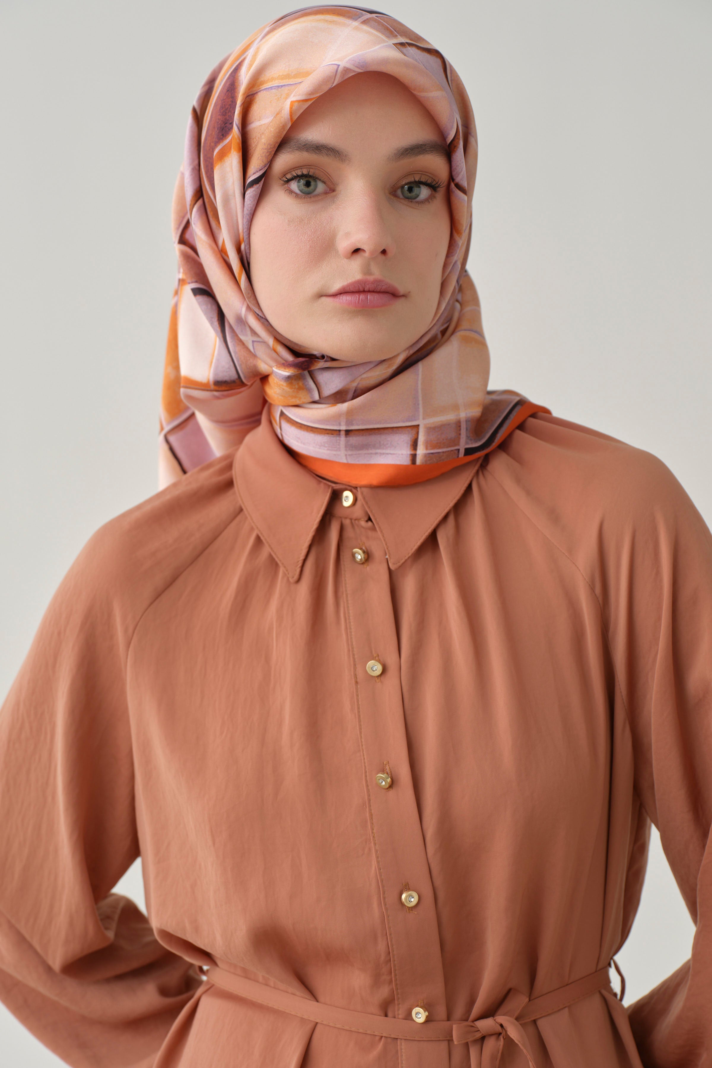 Büzgülü Çift Kat Kemerli Tunik - Taba TUGBA