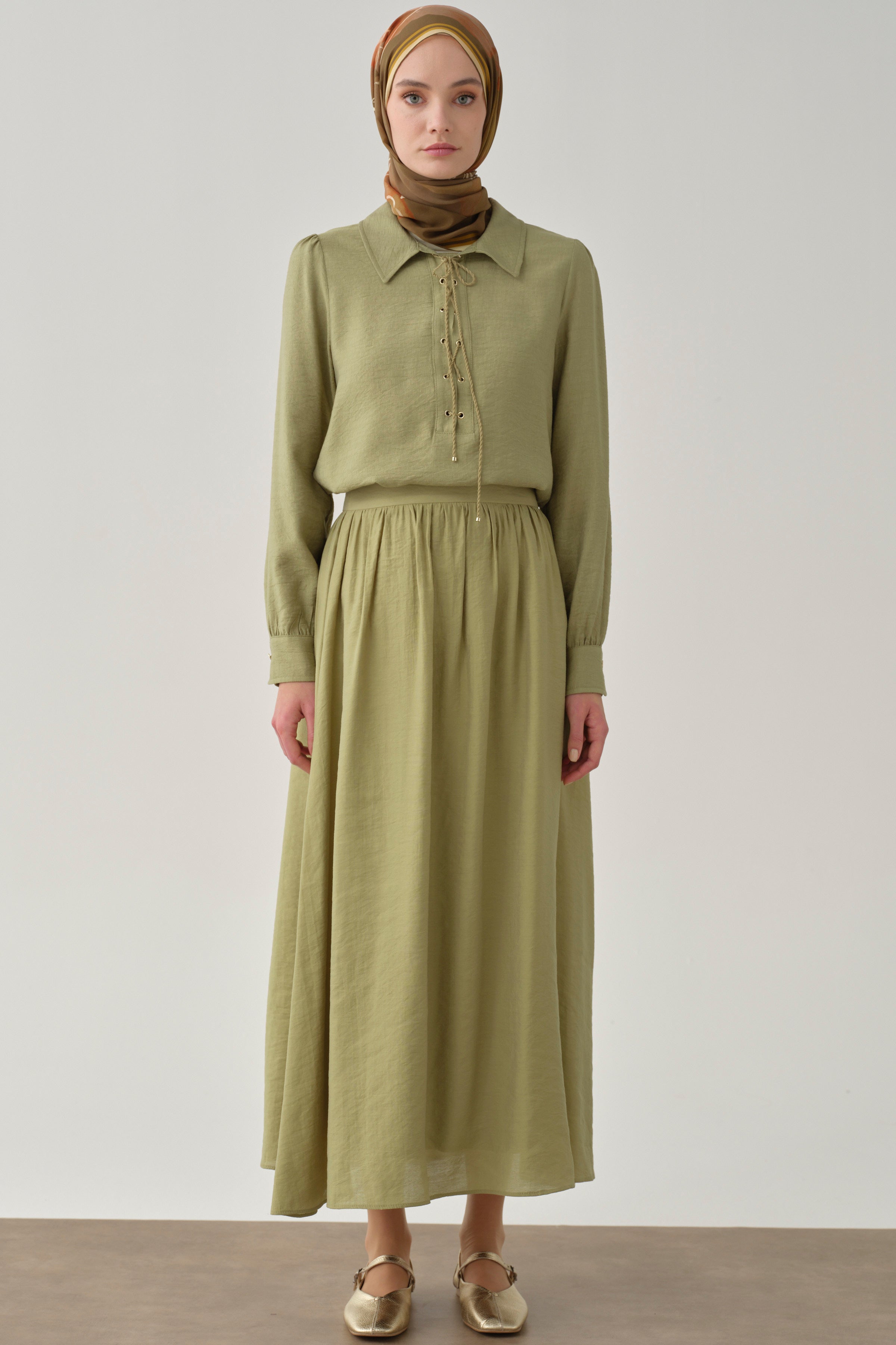 Büzgülü Etek - Olive TUGBA