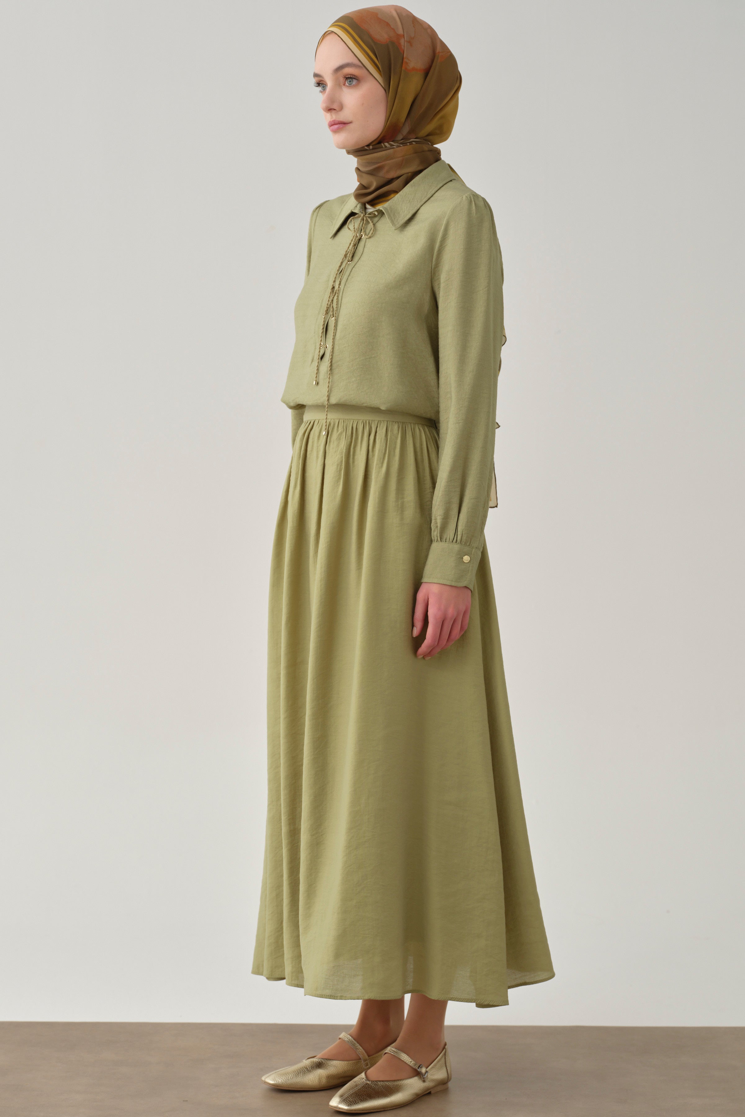Büzgülü Etek - Olive TUGBA