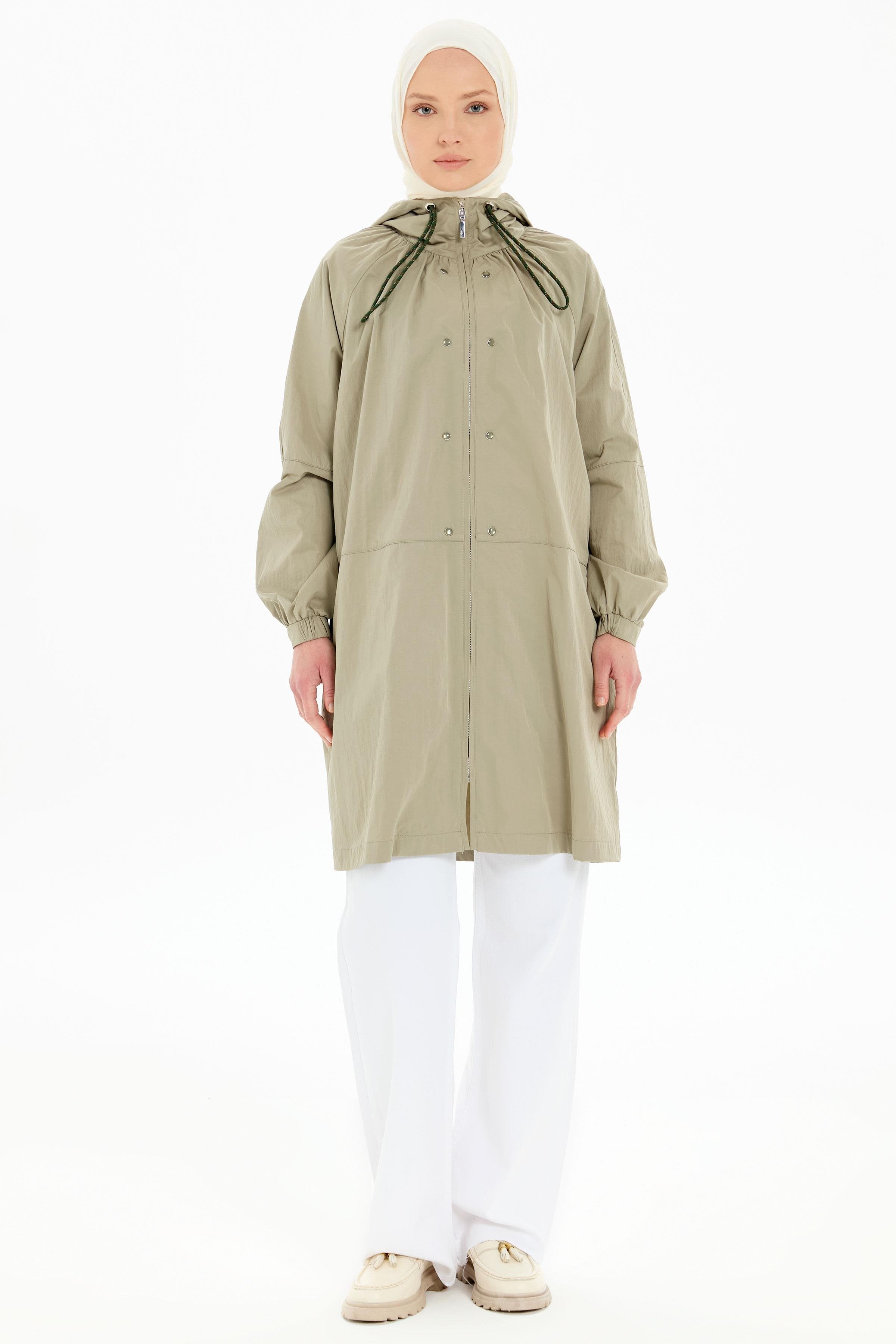 Büzgülü Fermuar Kapamalı Yağmurluk - Mint TUGBA